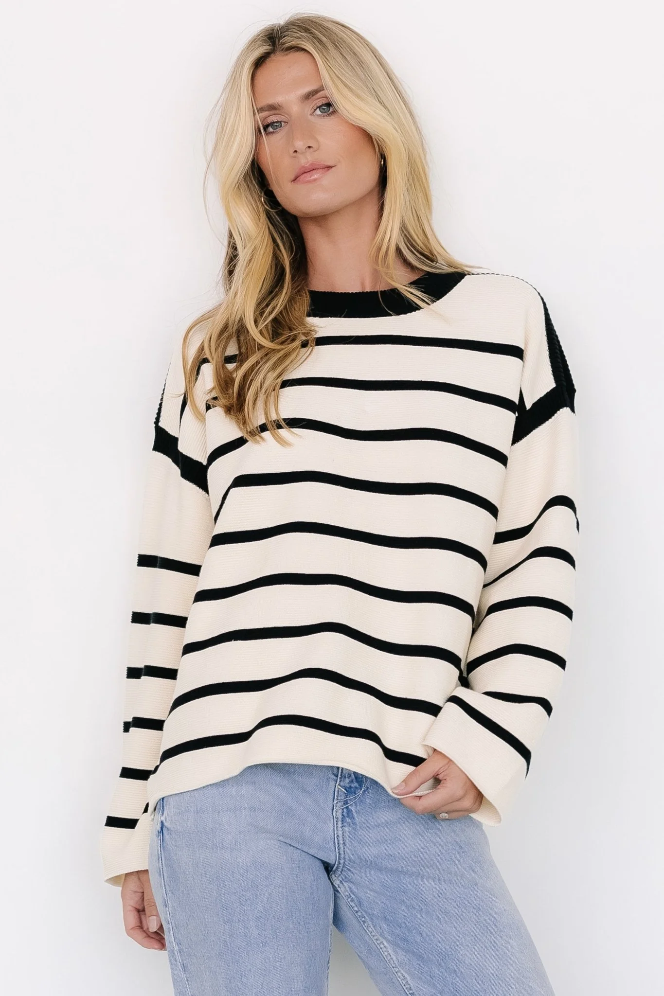 Conway Striped Sweater | Cream + Black