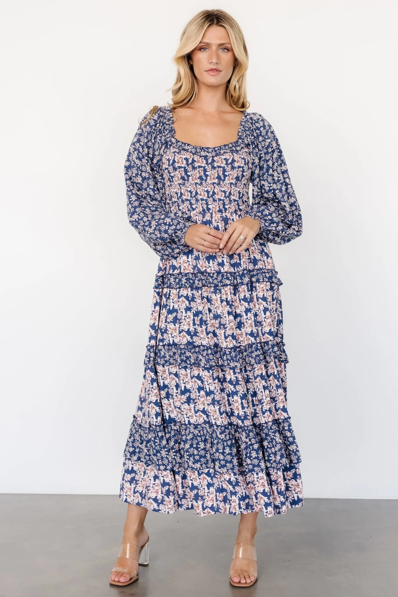 Dynah Tiered Dress | Blue + Cream Floral
