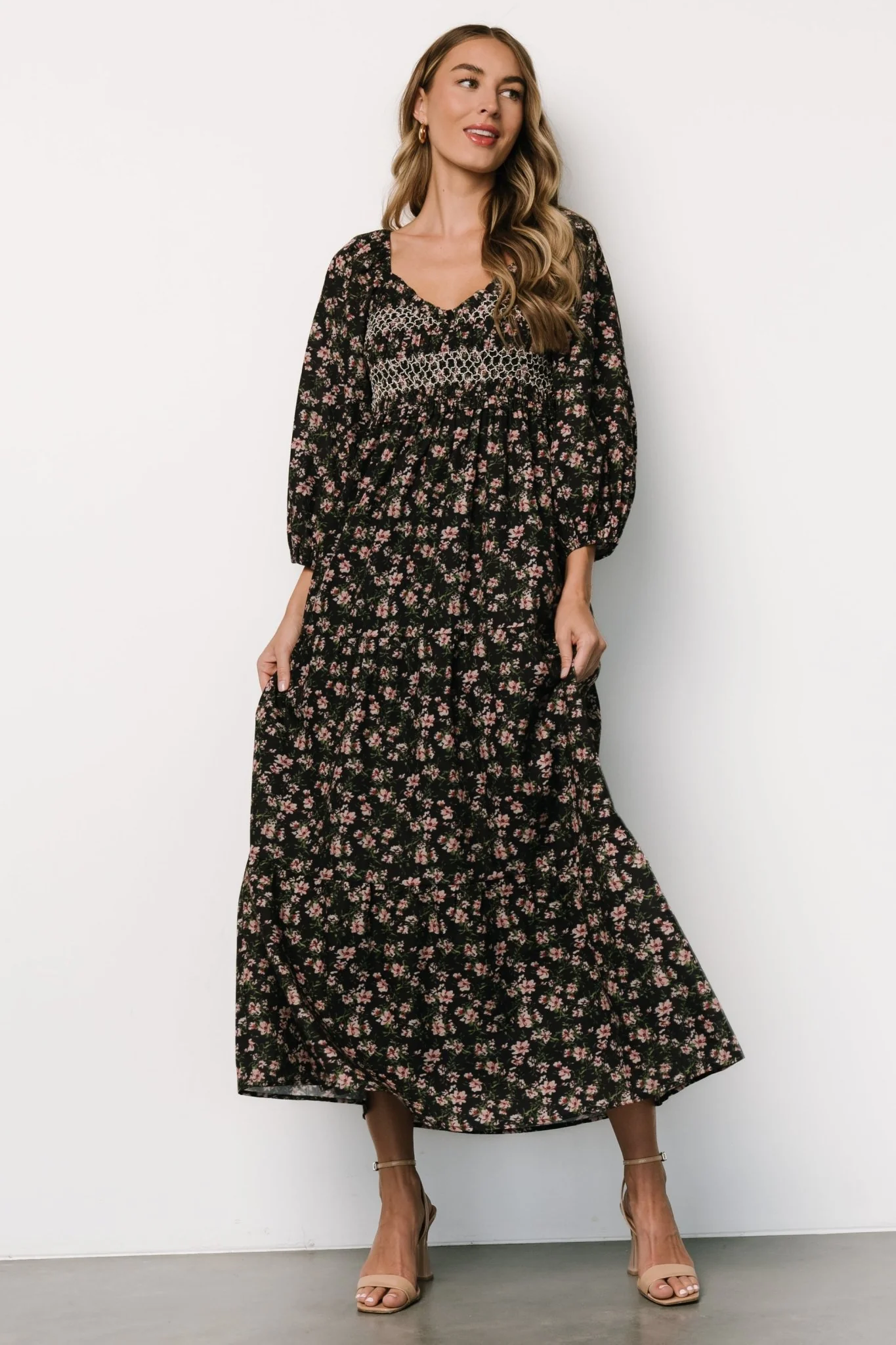Louisa Smocked Maxi Dress | Black Floral