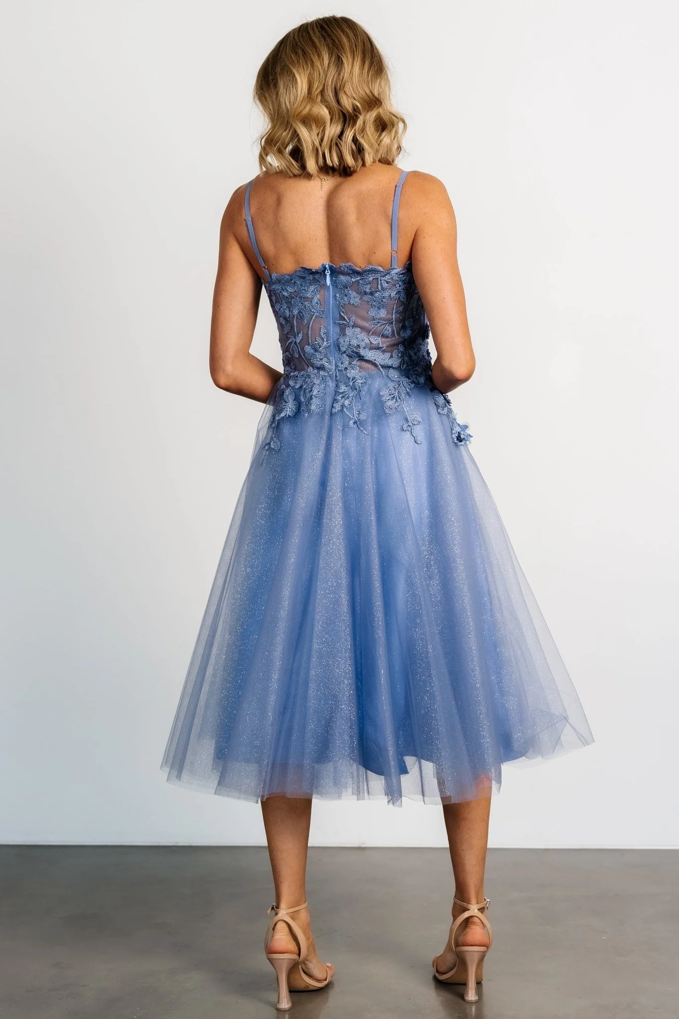 Noelle Shimmer Midi Dress | Slate Blue