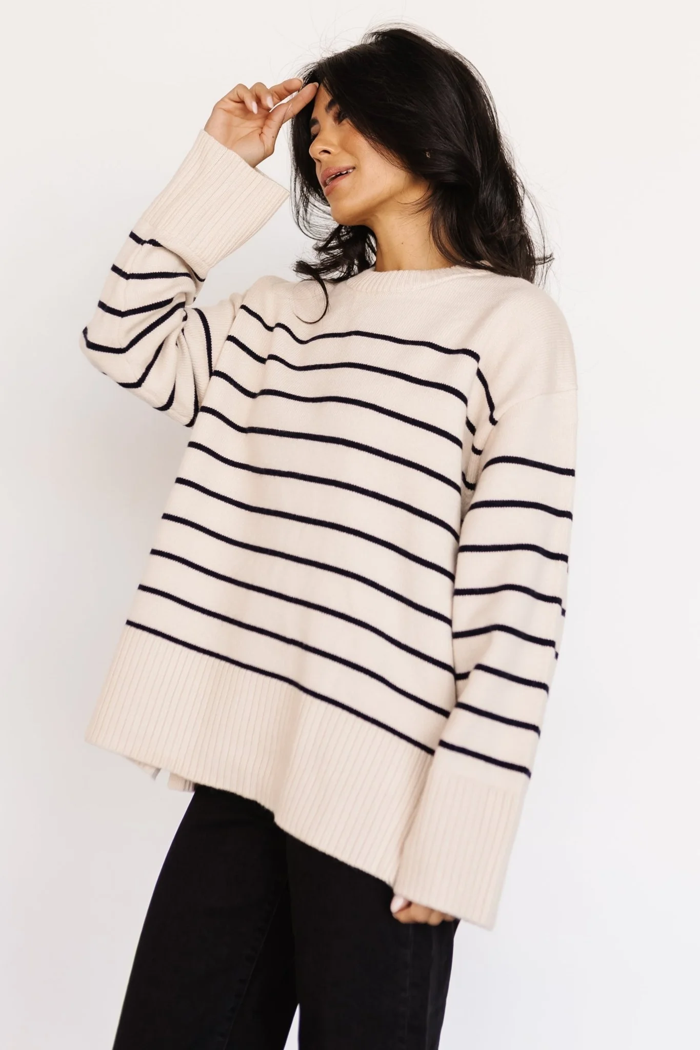Emerson Stripe Knit Sweater | Ivory + Black
