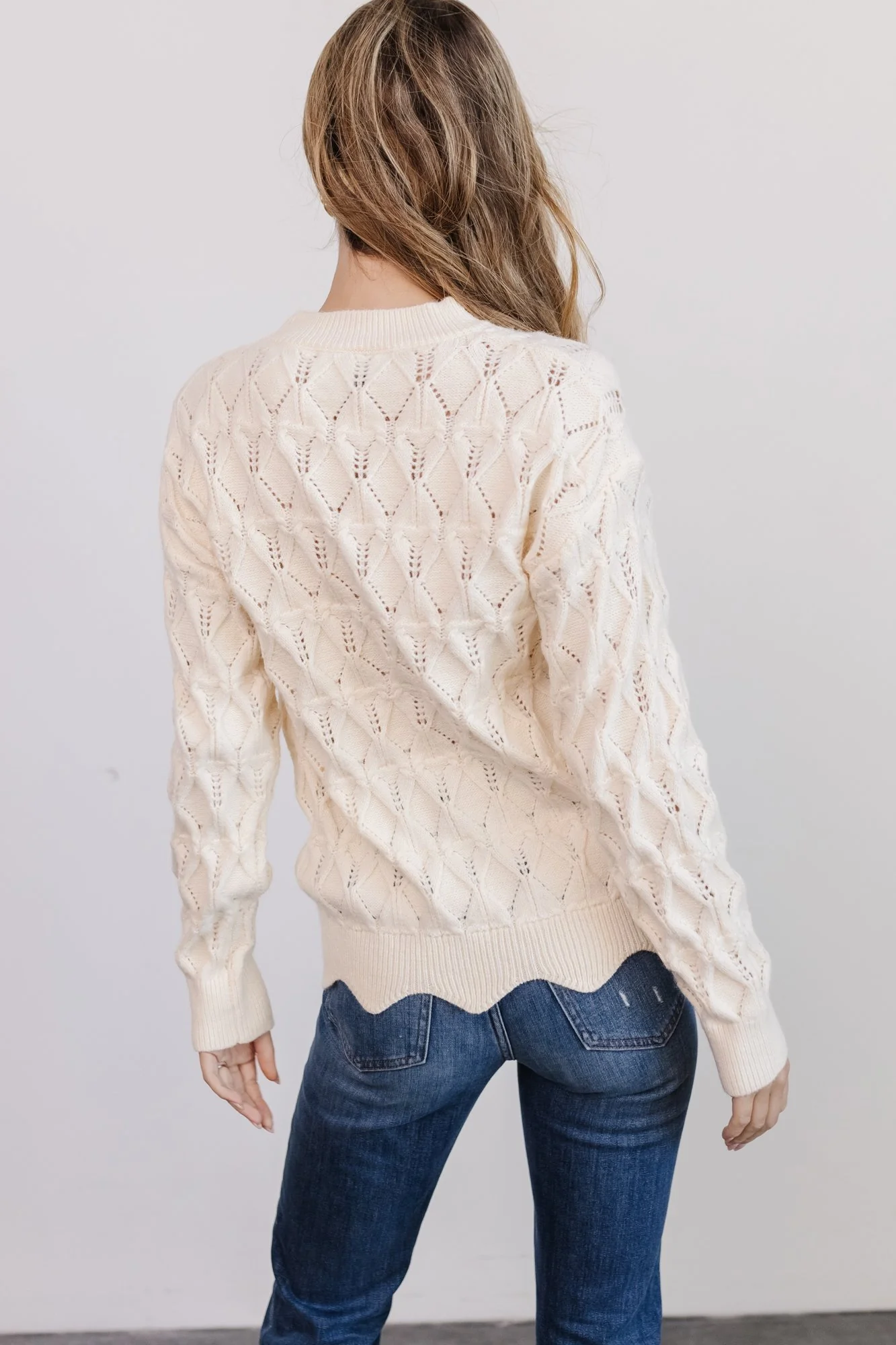 Perle Eyelet Scallop Sweater | Cream