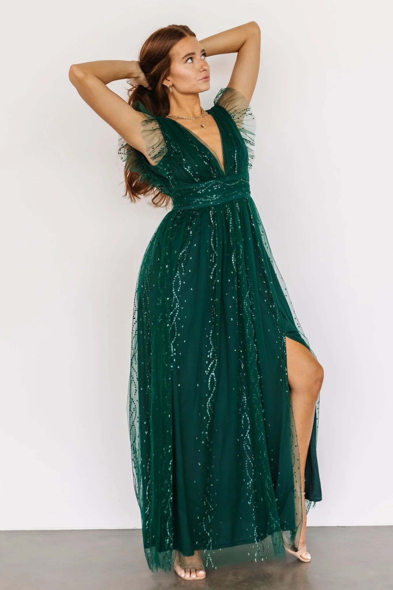 Annika Sequin Mesh Maxi Dress | Green