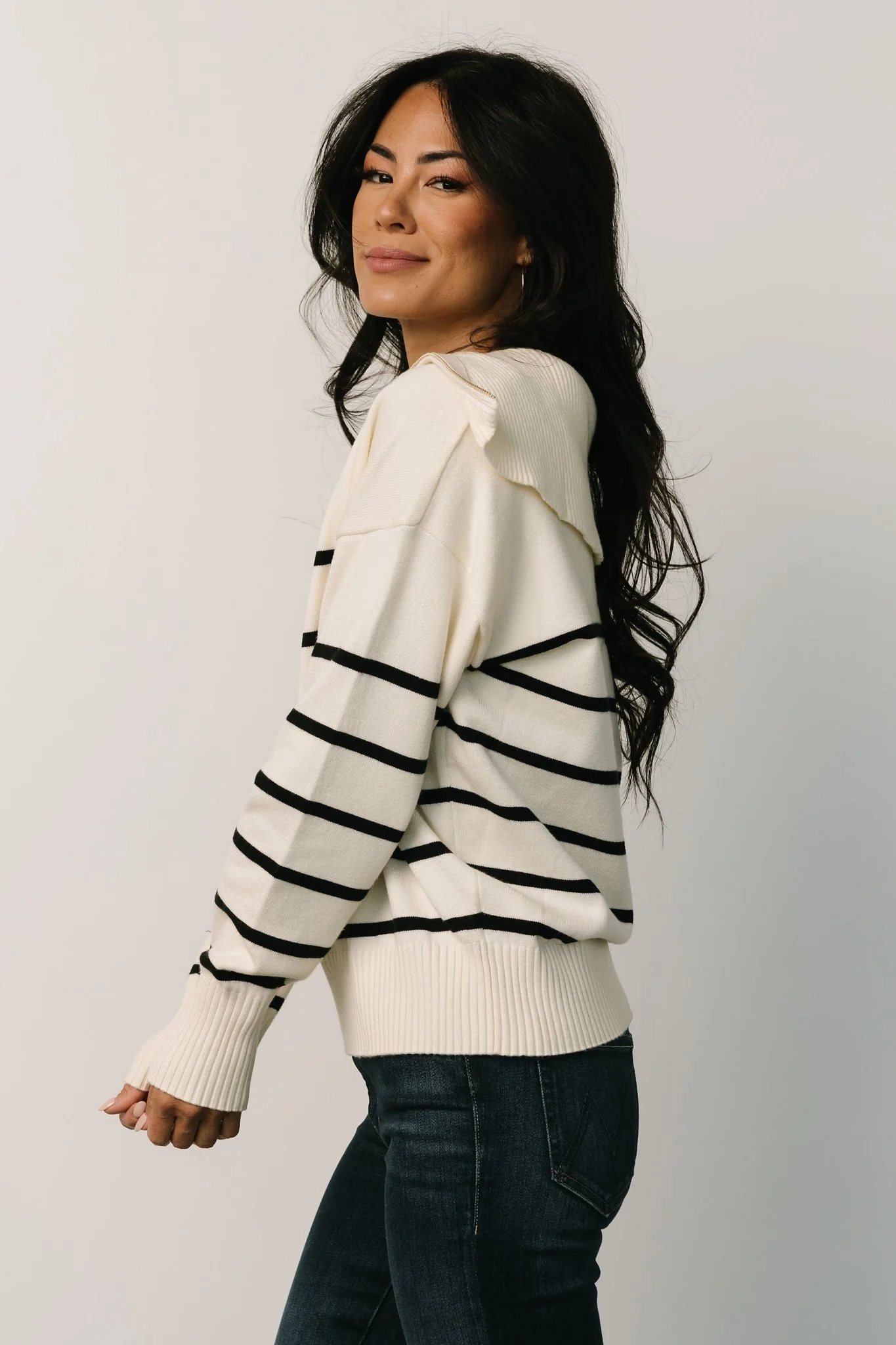 Dixon Striped Sweater | Ivory + Black