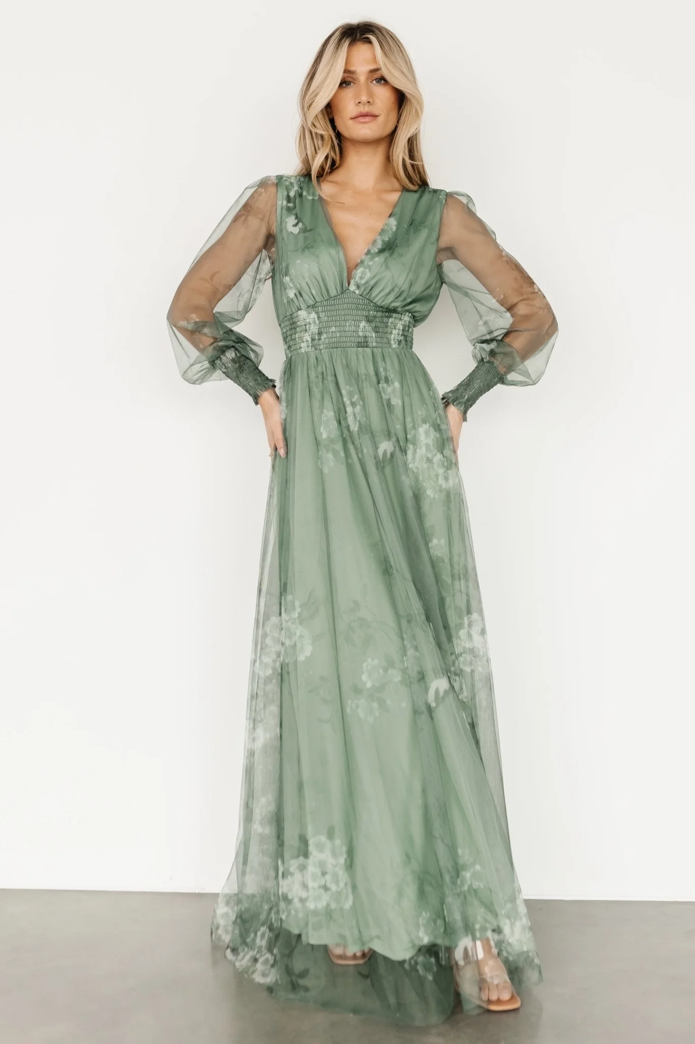 Layla Tulle Maxi Dress | Dusty Green Floral