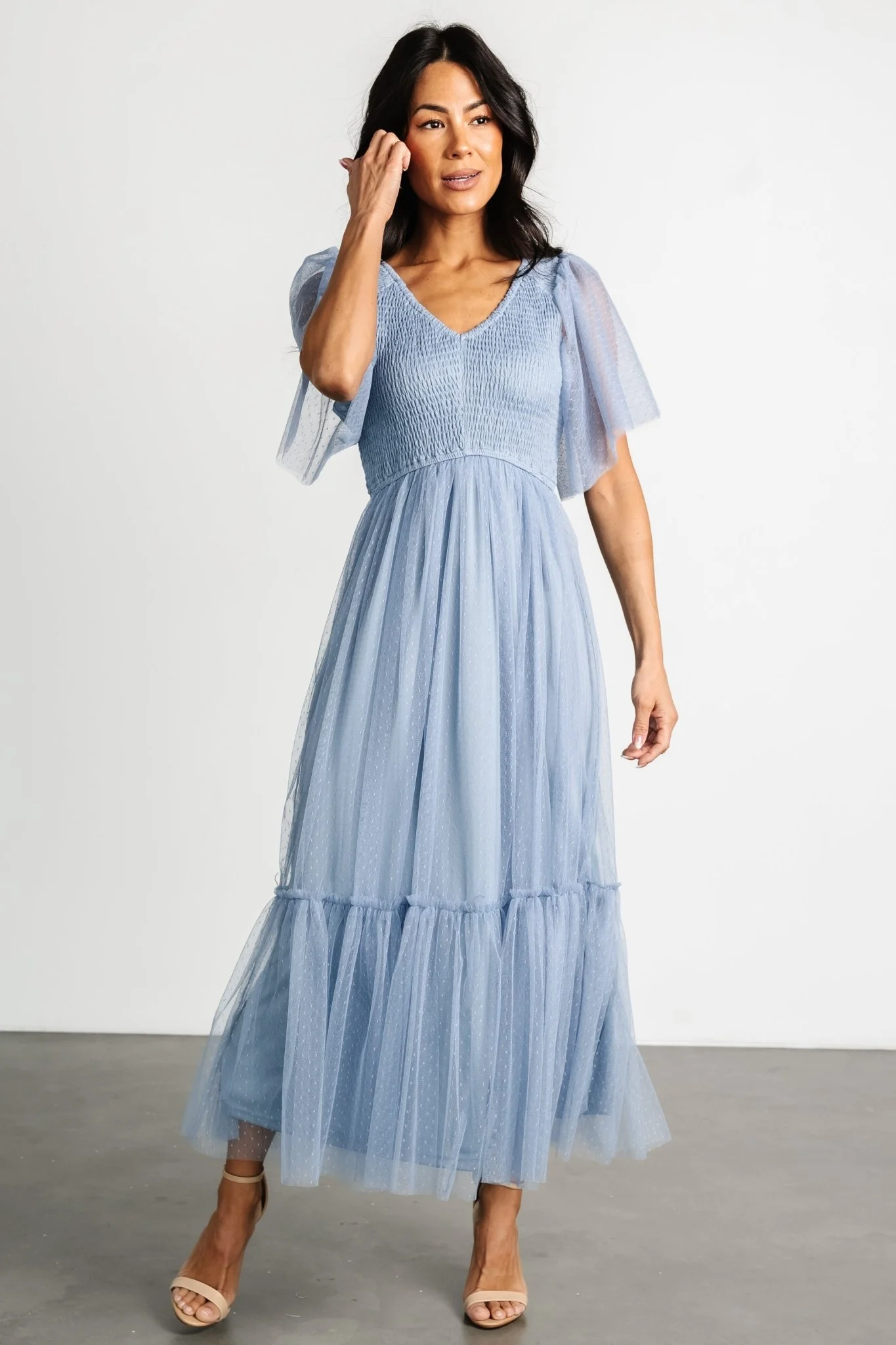 Martha Smocked Tulle Dress | Dusty Blue