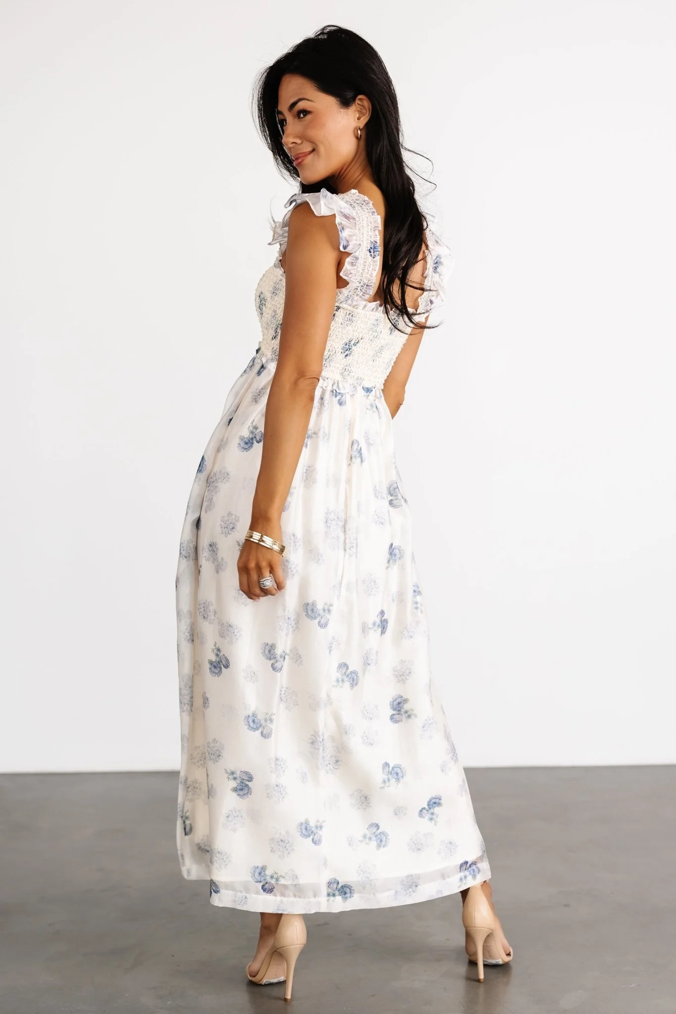 Phoebe Midi Dress | Cream + Blue Floral