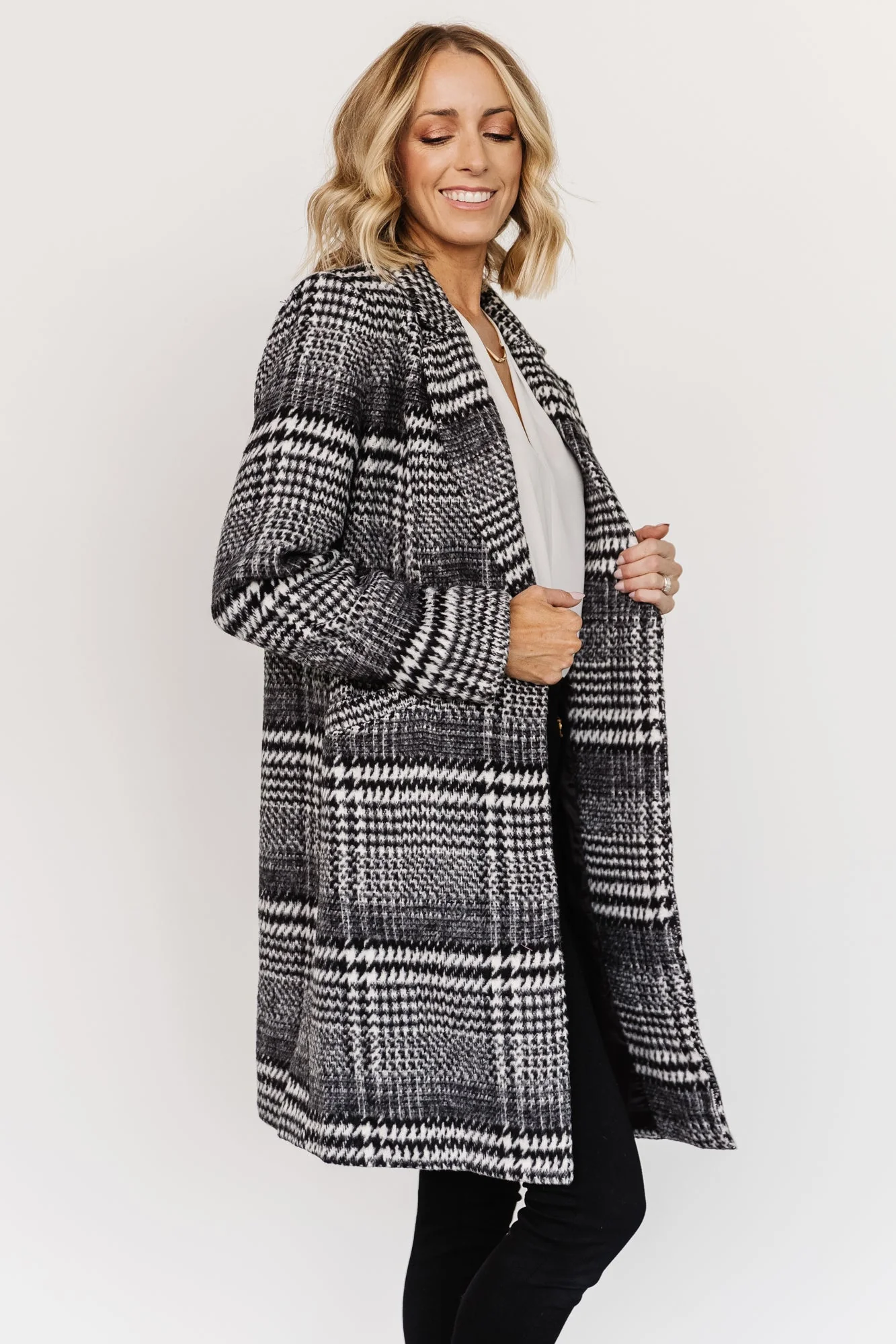 Townley Houndstooth Coat | Black + Off White