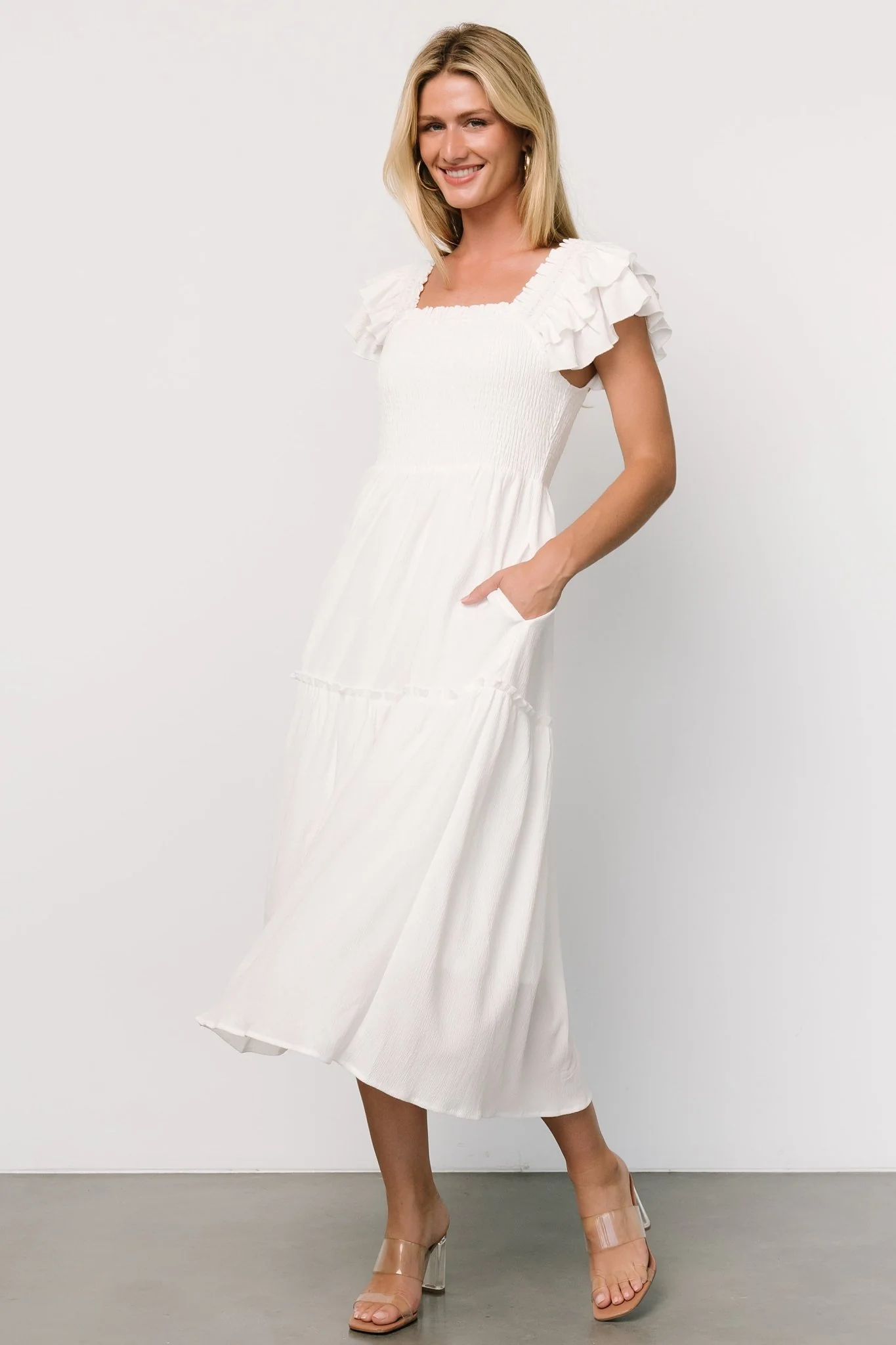 Jacie Smocked Midi Dress | White