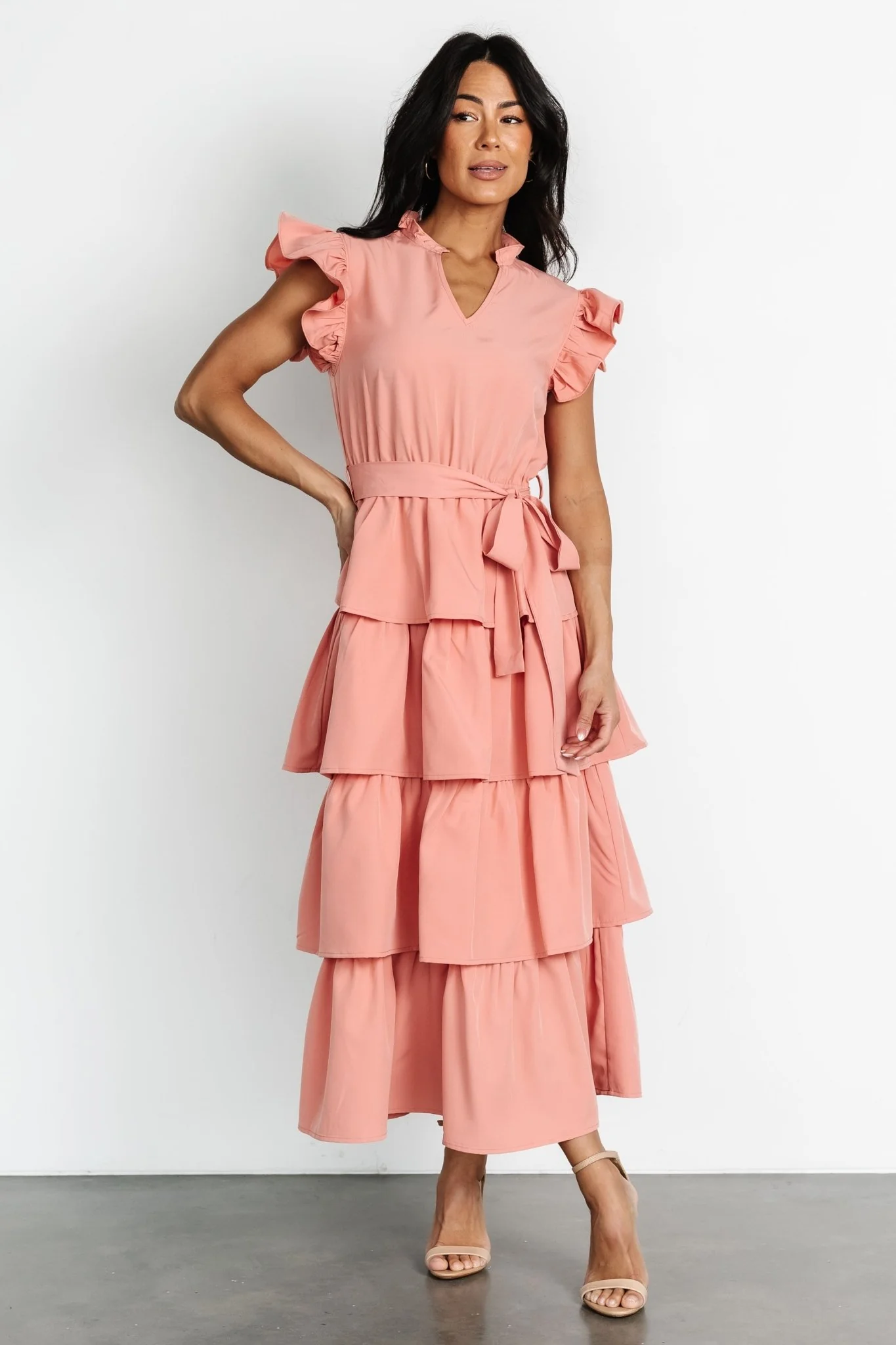 Chrysanthi Tiered Dress | Dusty Coral