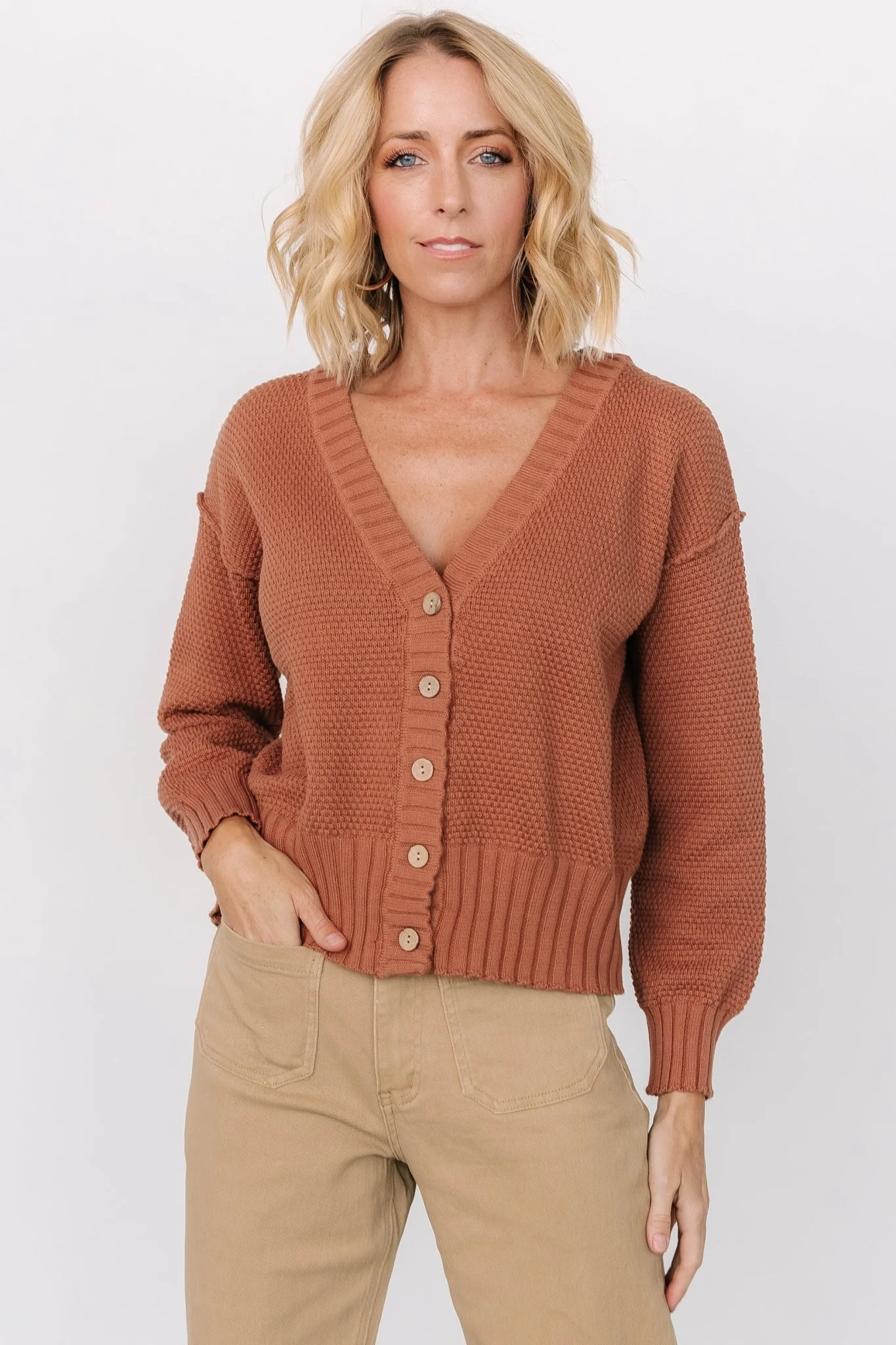Milo Waffle Knit Cardigan | Copper