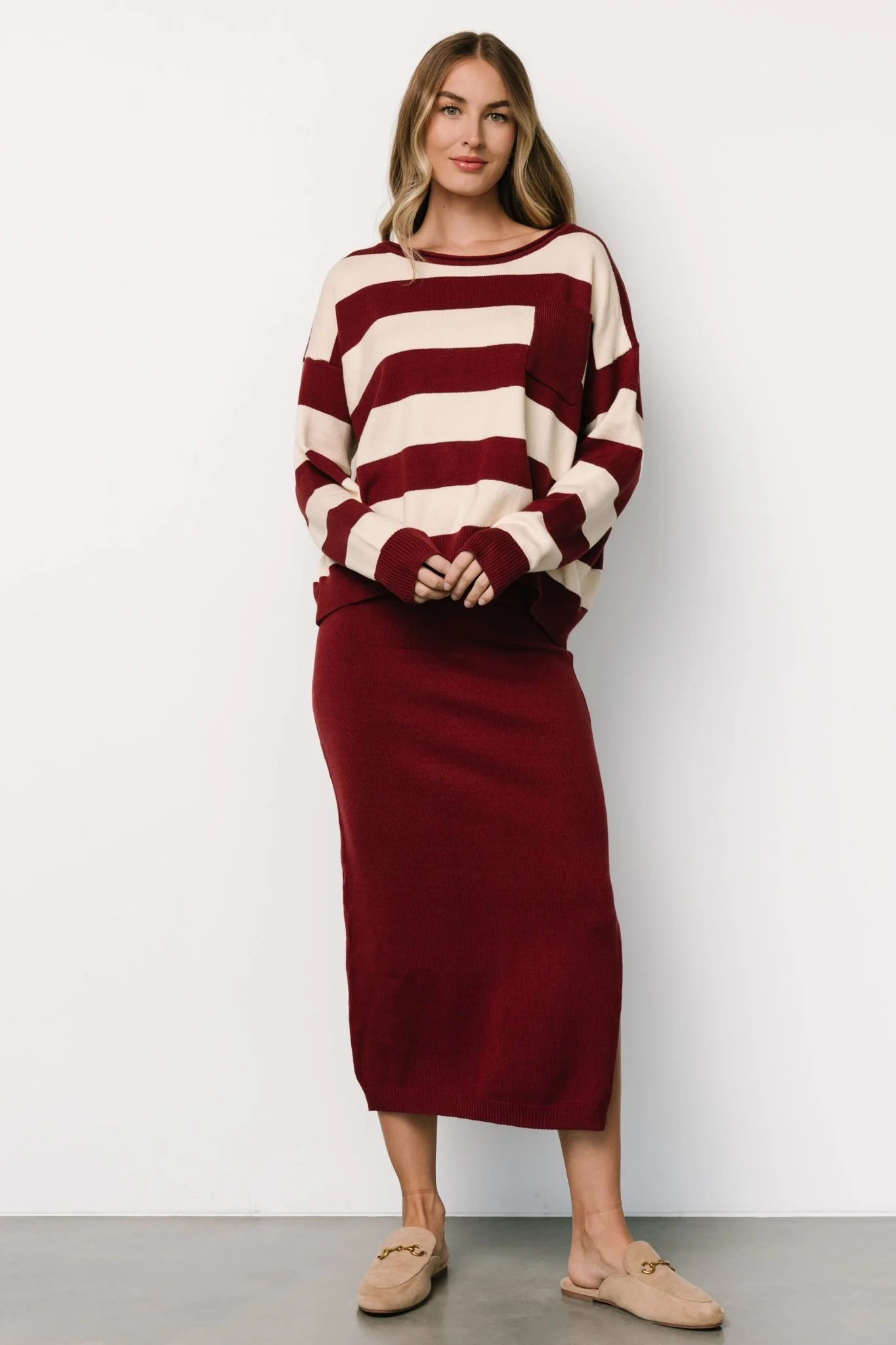 Carlotta Sweater + Skirt Set | Burgundy + Cream
