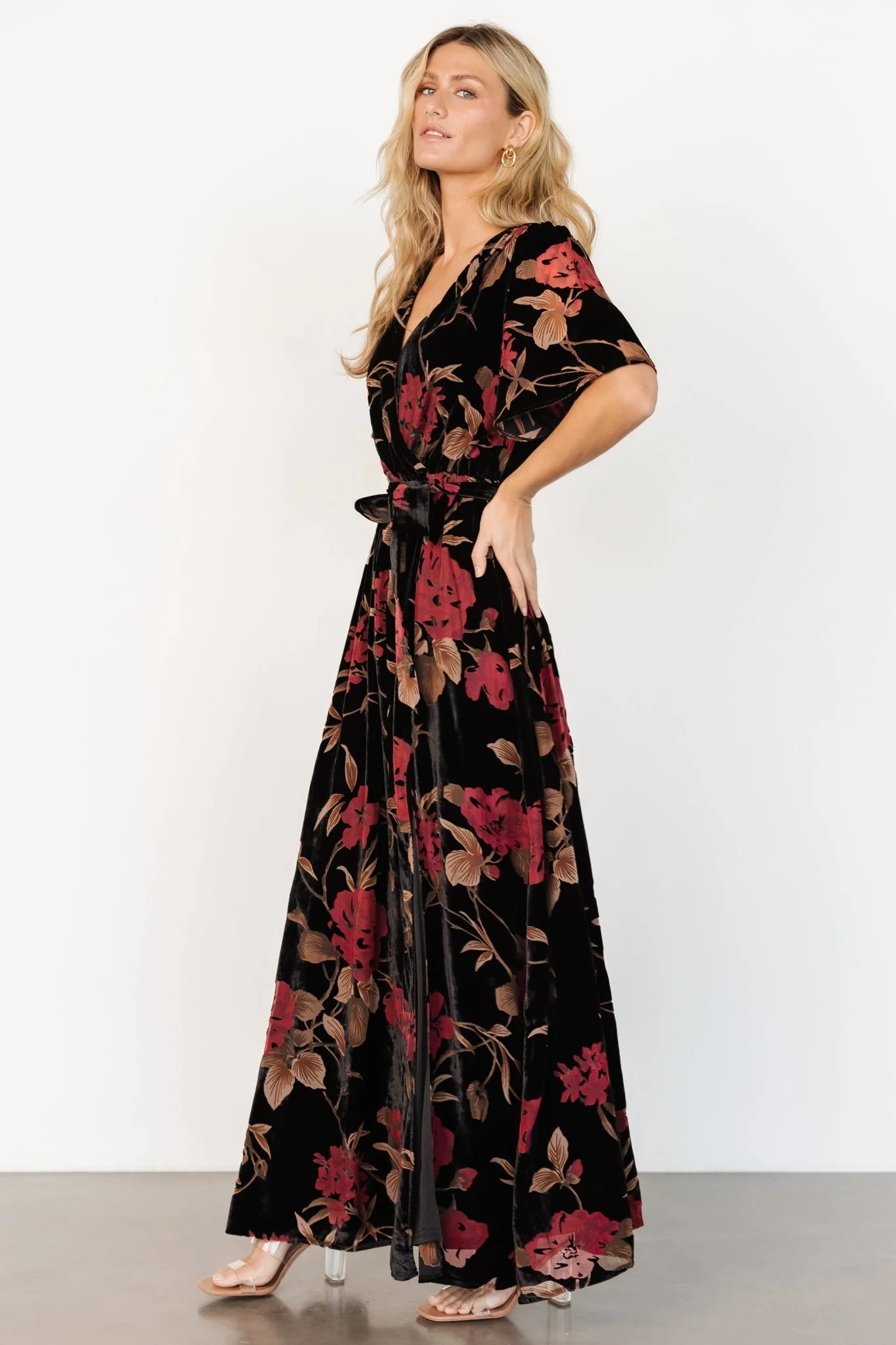 Uma Velvet Maxi Dress | Merlot + Black Floral