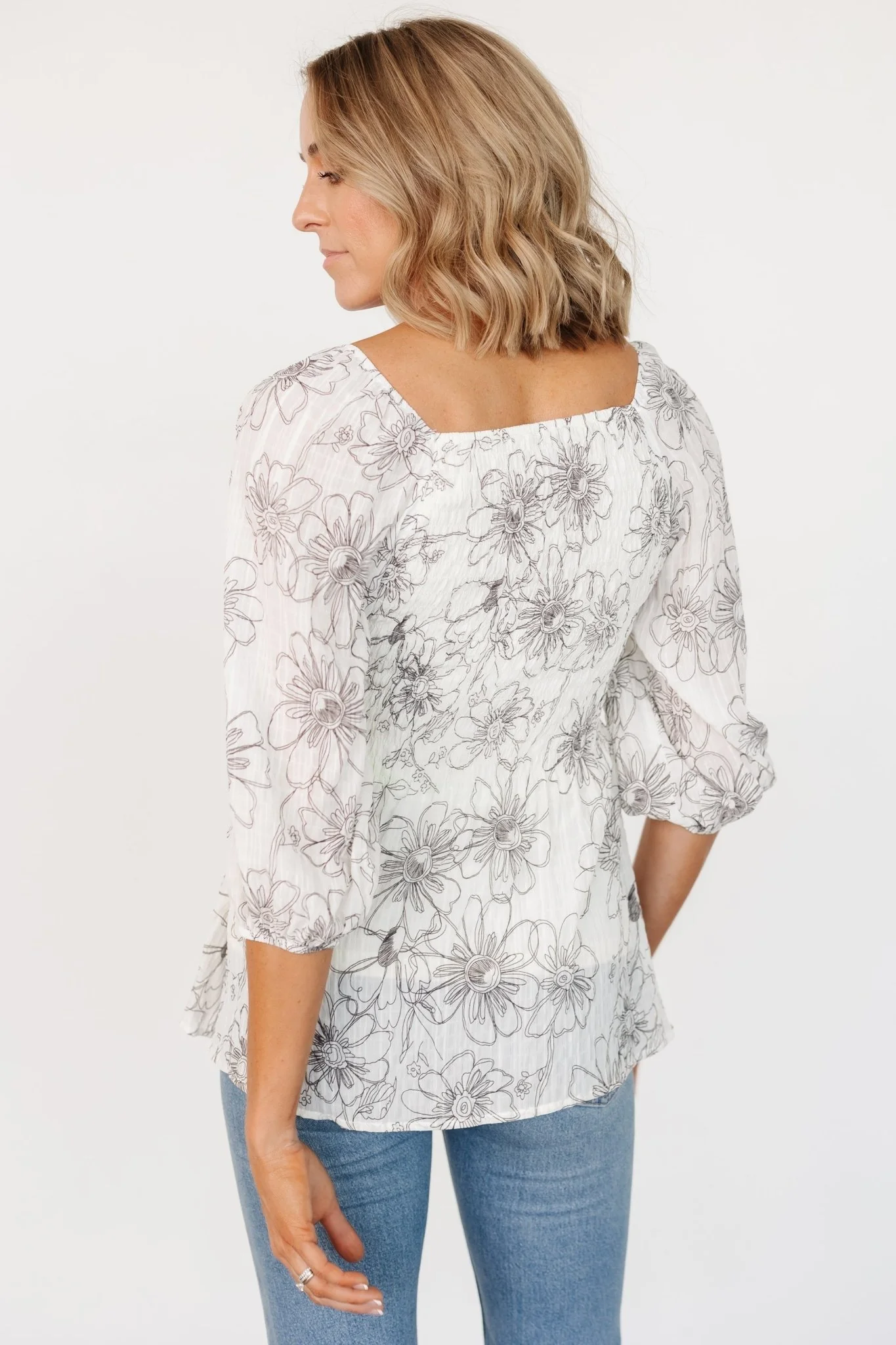 Florian Smocked Top | Ivory Print