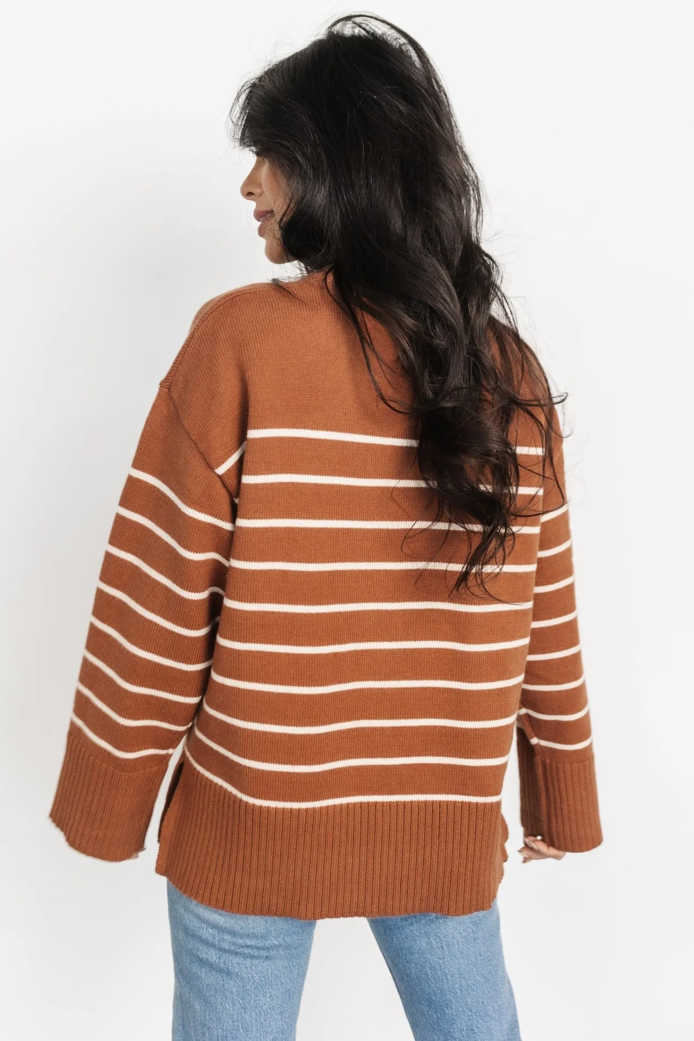 Emerson Stripe Knit Sweater | Dark Camel + Ivory