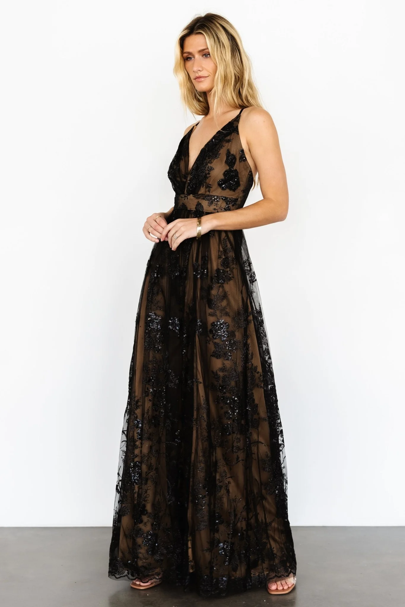 Lucienne Shimmer Maxi Gown | Black + Nude