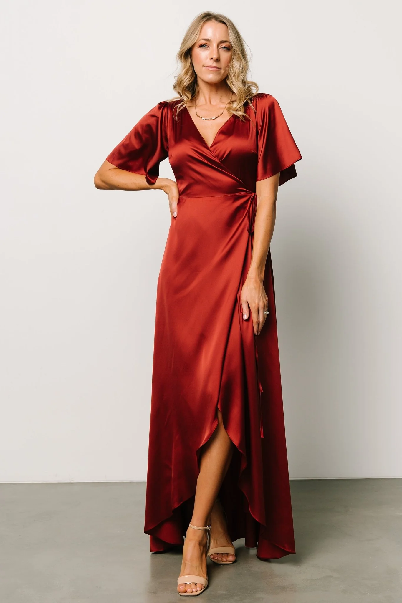 Vara Satin Maxi Wrap Dress | Terracotta