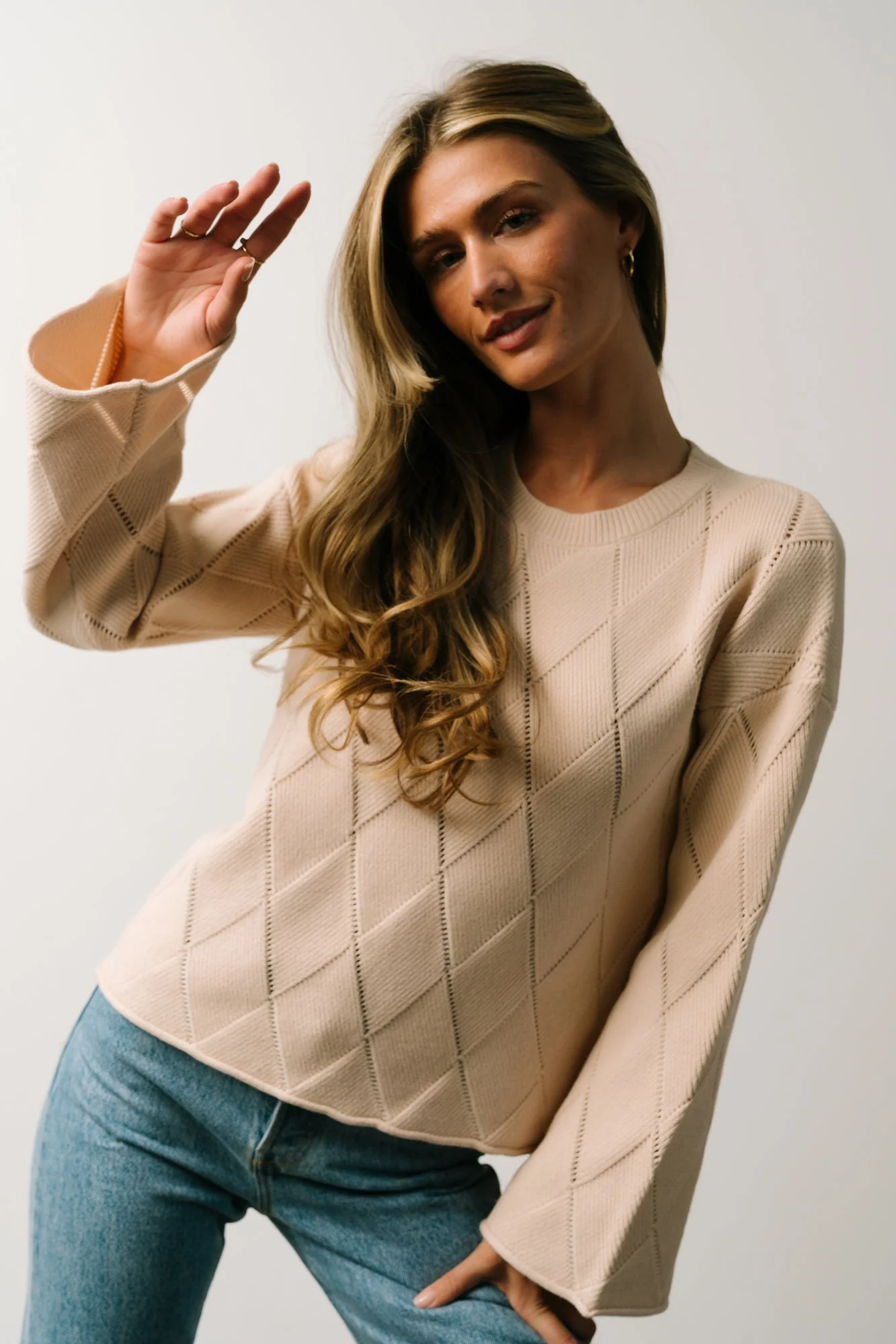 Britta Diamond Knit Sweater | Beige