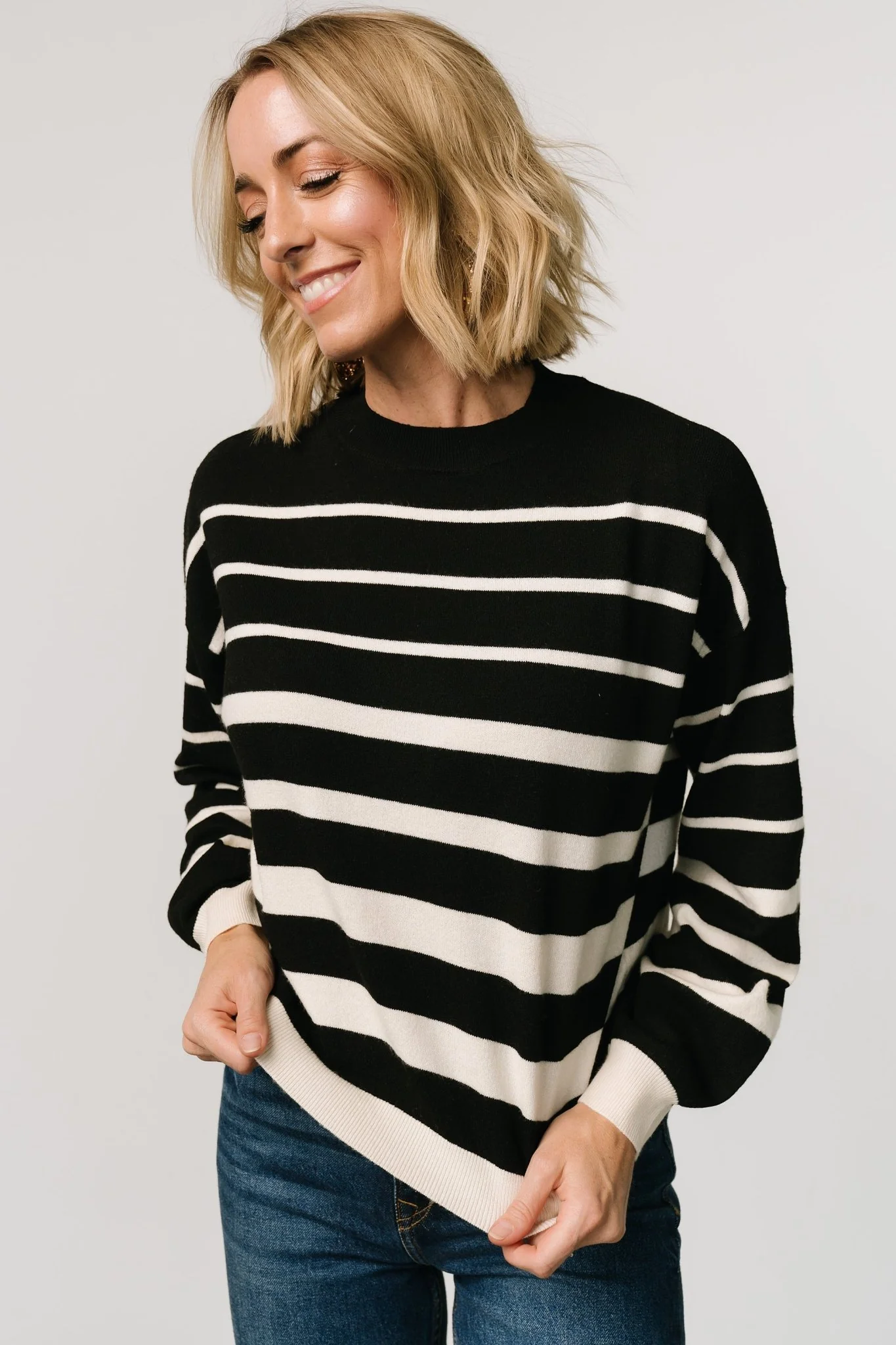 Jensen Stripe Sweater Top | Black + Ivory