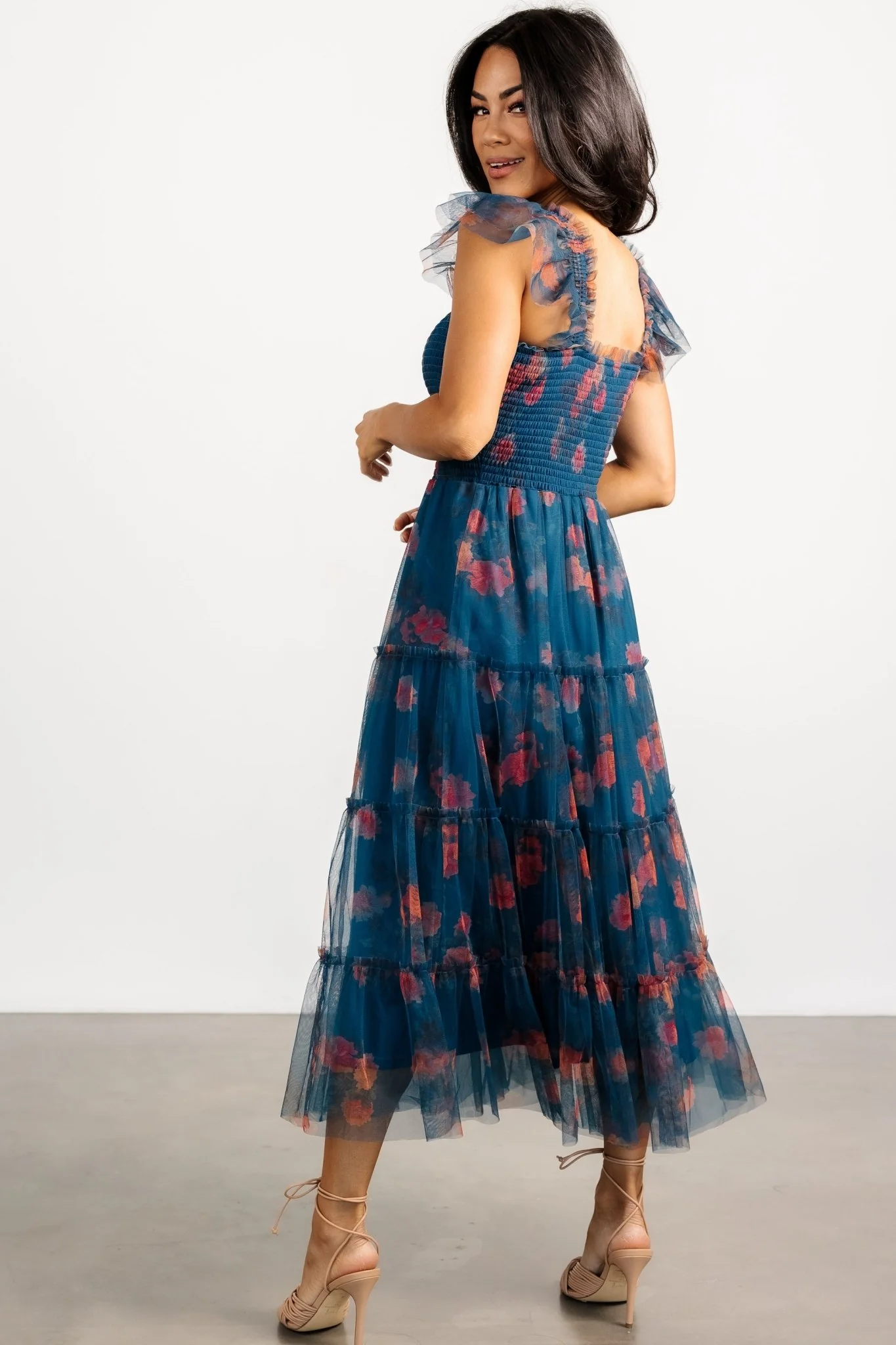 Clementine Tulle Midi Dress | Persian Blue + Rust