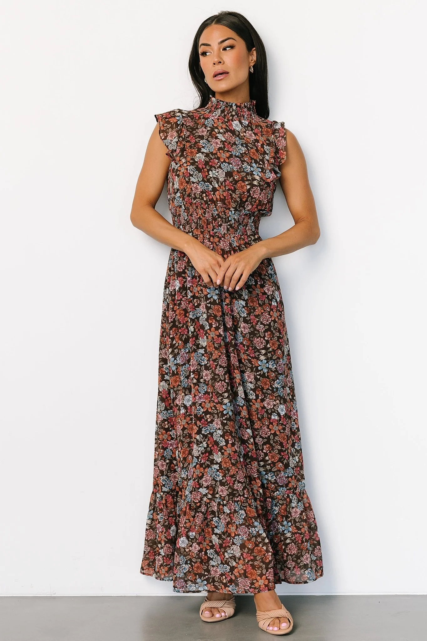Kearny Ruffle Maxi Dress | Brown Multi Floral