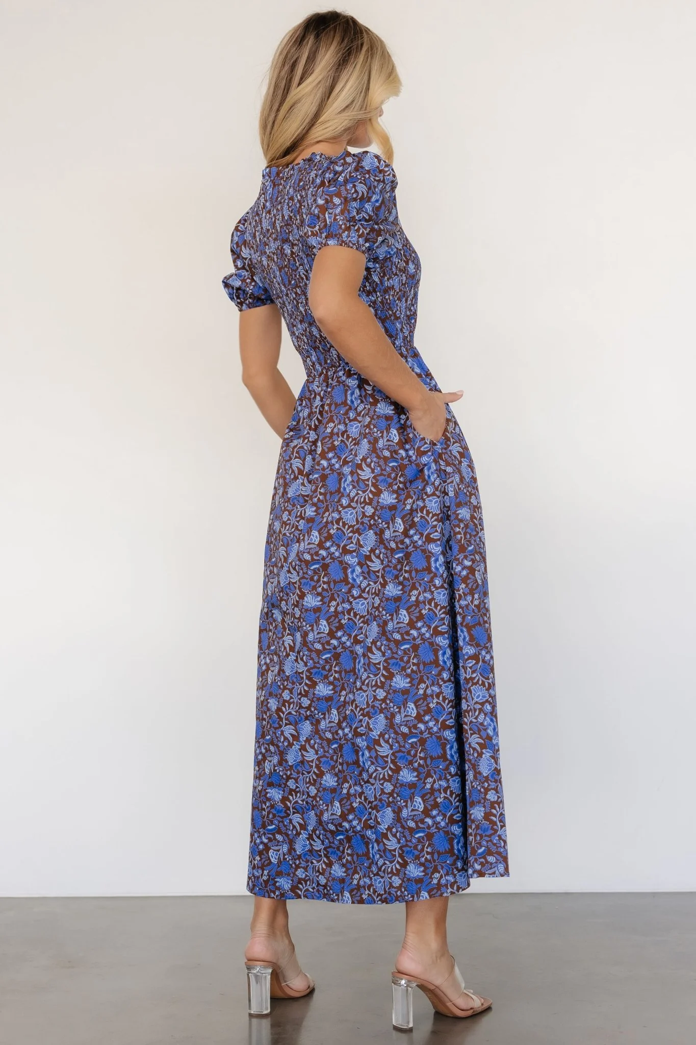 Stockton Smocked Dress | Brown + Blue Floral