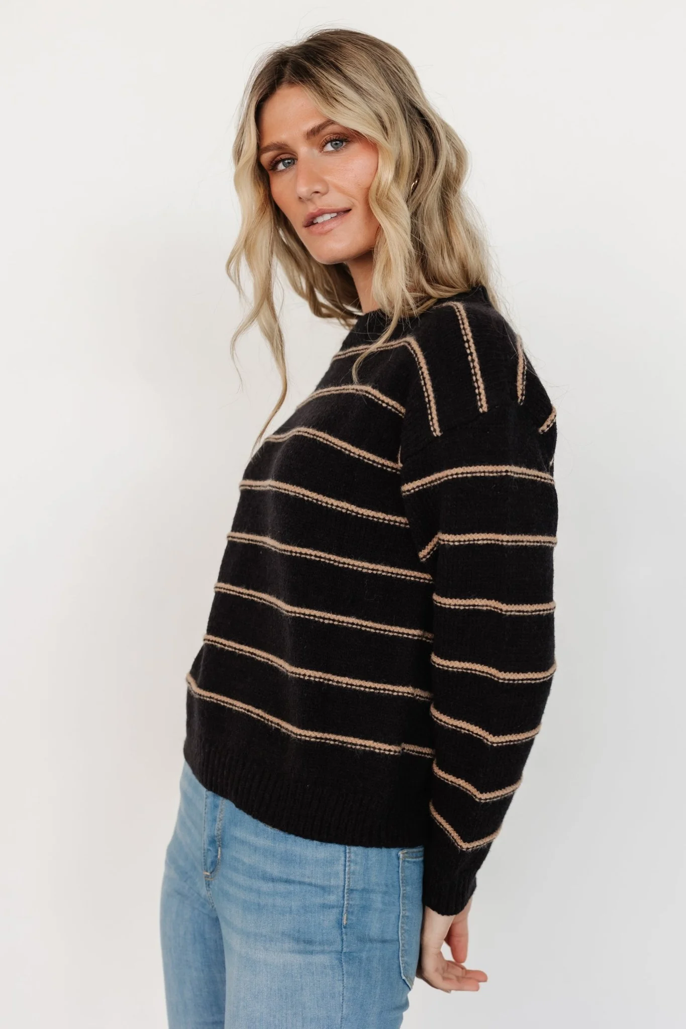 Alanis Stripe Sweater | Black + Camel