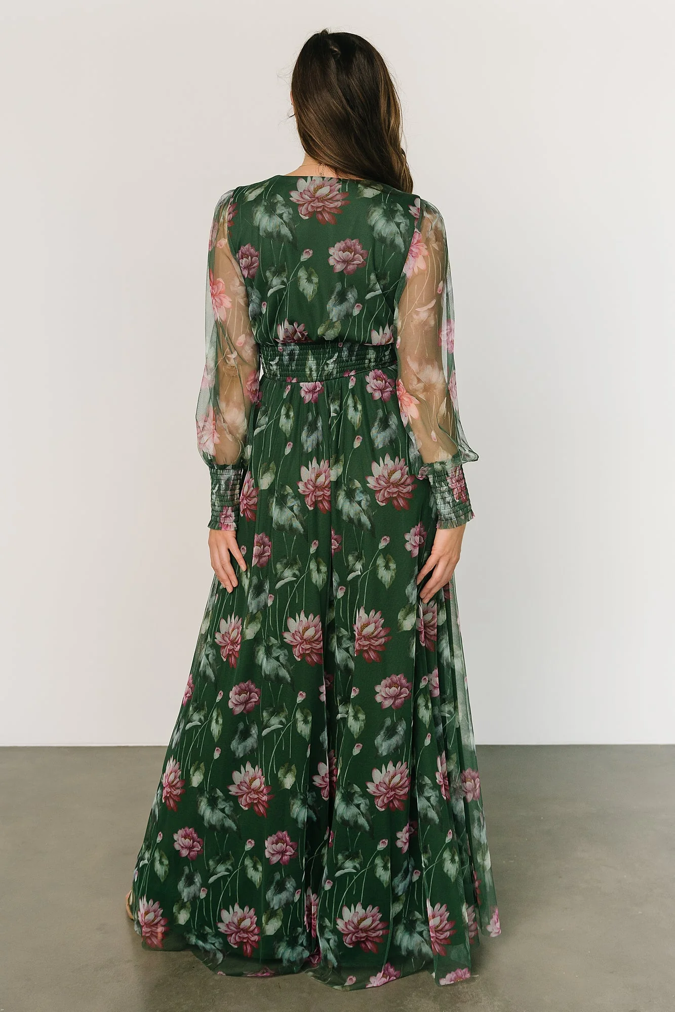 Layla Tulle Maxi Dress | Green + Pink Floral