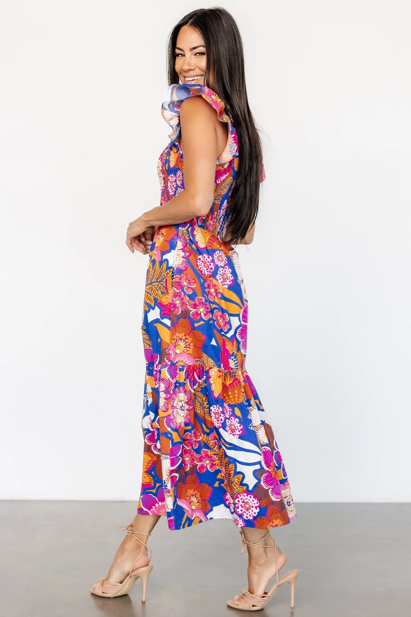 Dominique Midi Dress | Cobalt + Fuchsia Multi