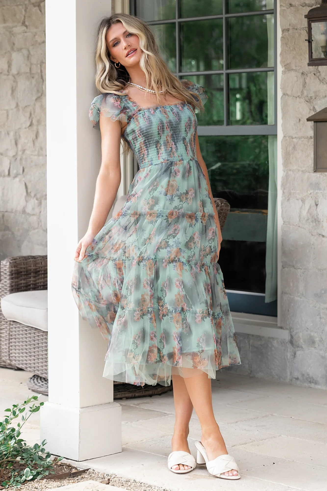 Clementine Tulle Midi Dress | Sage Multi Floral