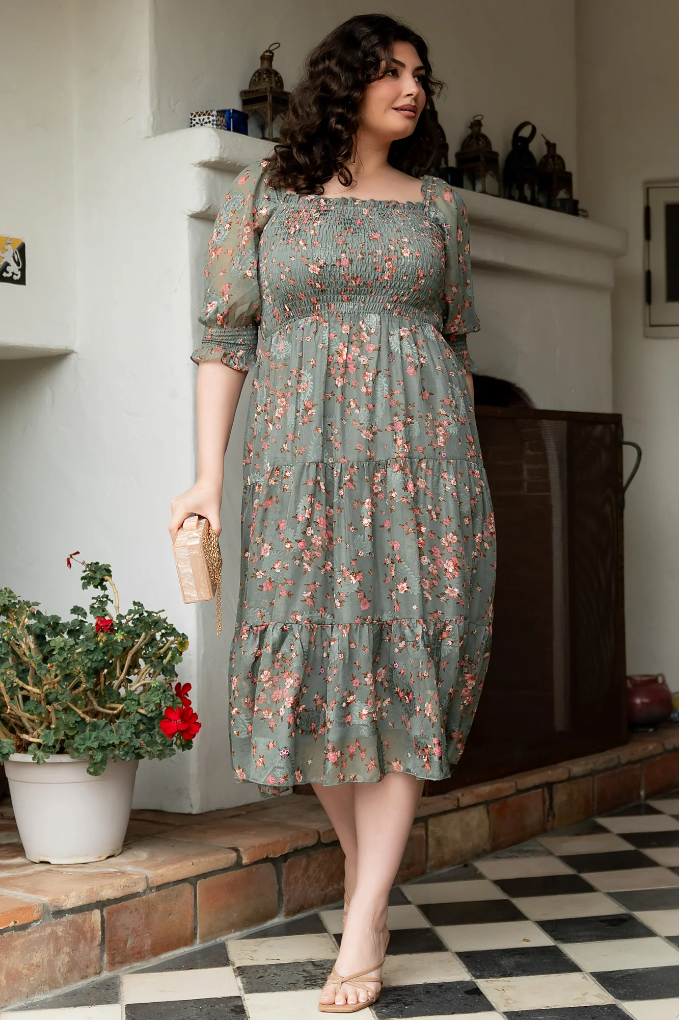 Fabian Jacquard Midi Dress | Eucalyptus + Pink