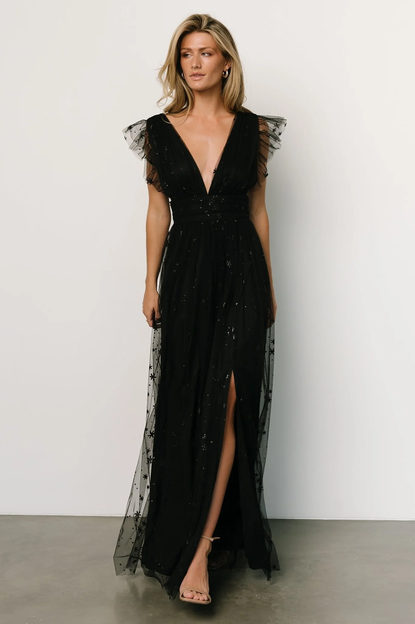 Nova Shimmer Maxi Dress | Black