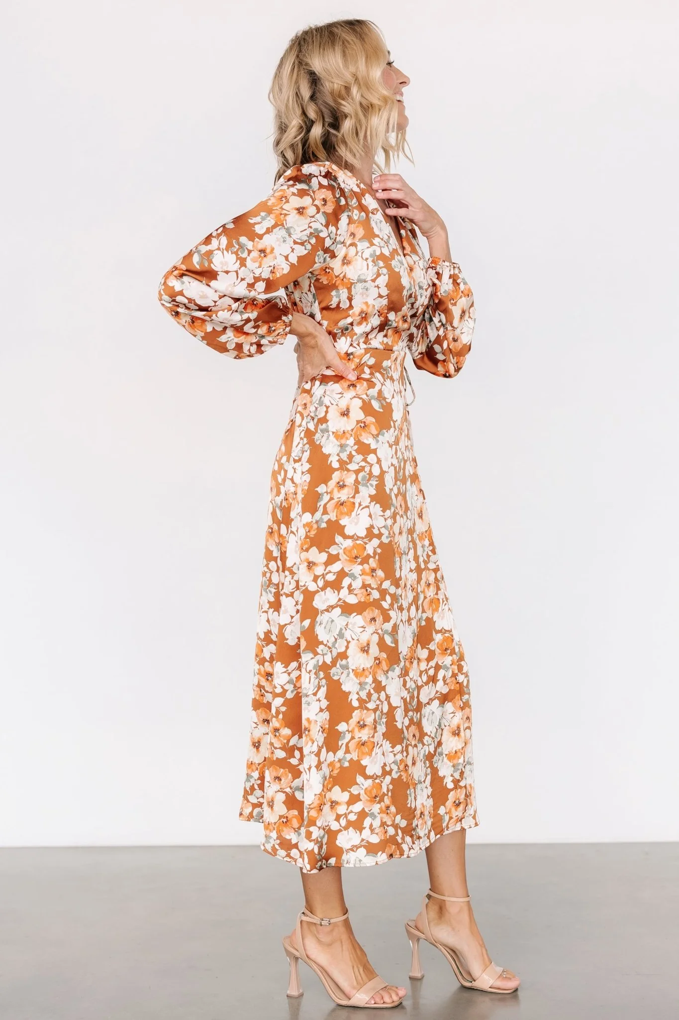 Clarissa Faux Wrap Midi Dress | Copper + Ivory