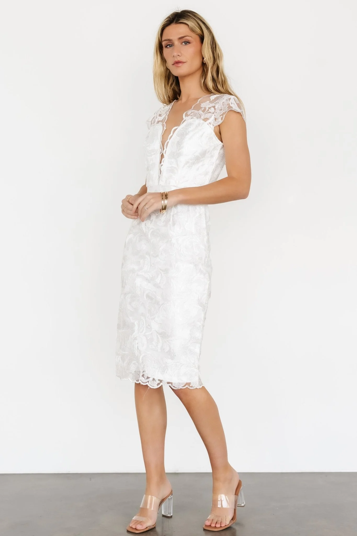 Jacqueline Embossed Midi Dress | White