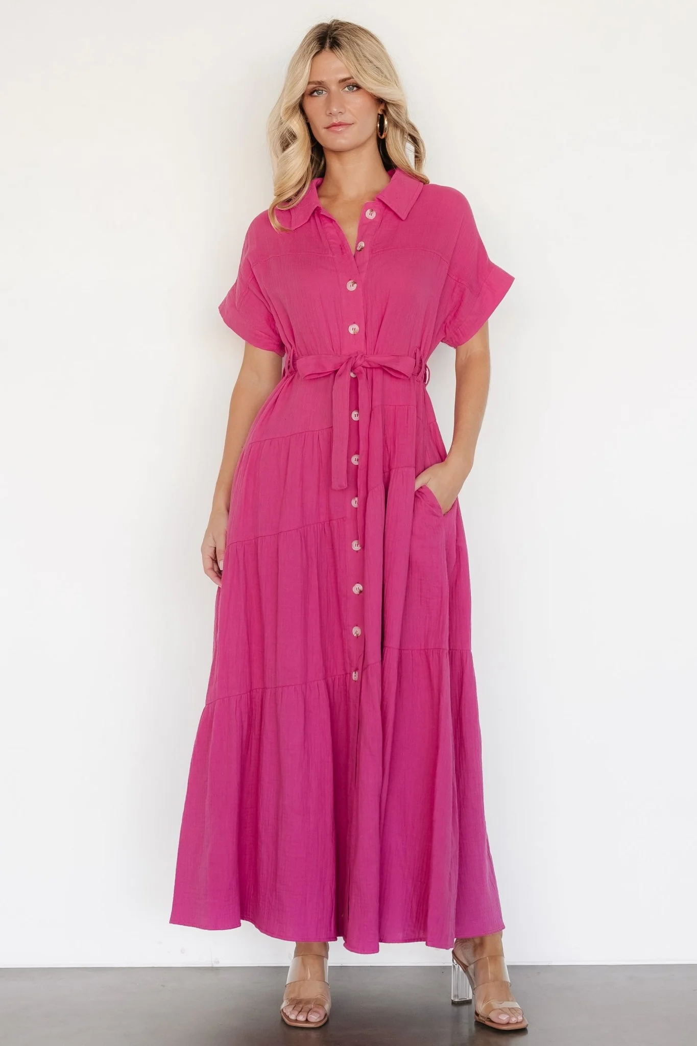 Aizey Button Up Maxi Dress | Pink