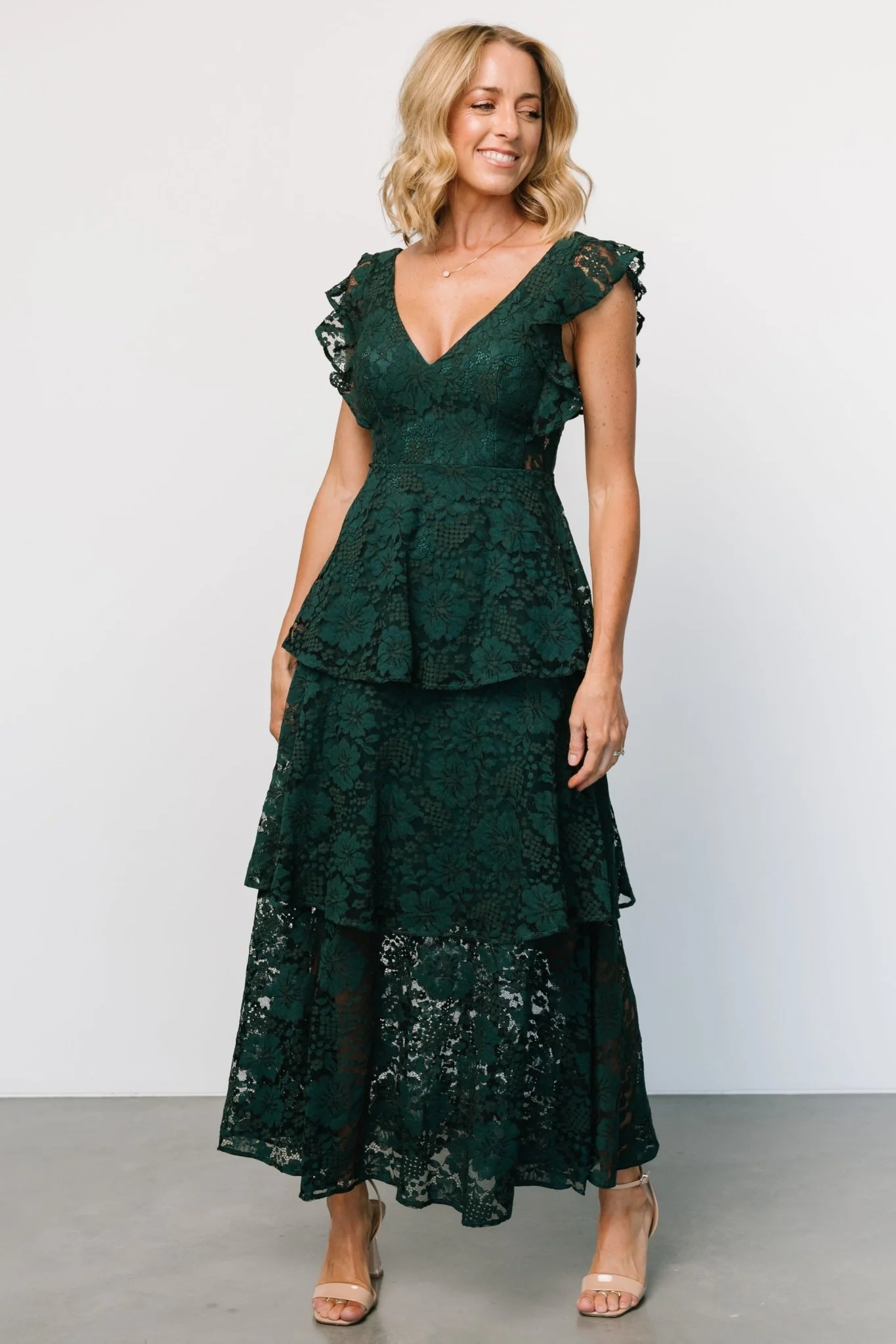 Margot Lace Tiered Maxi Dress | Deep Emerald