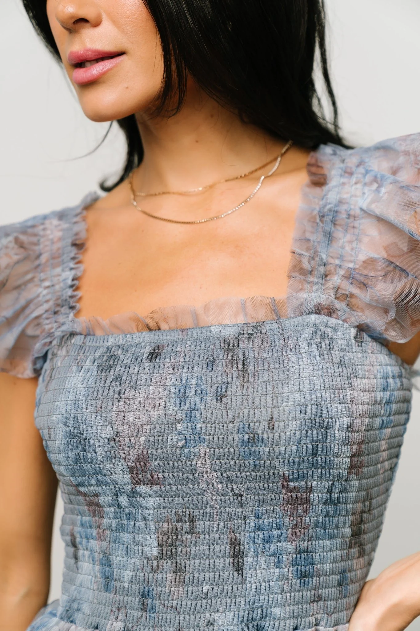 Clementine Tulle Midi Dress | Dusty Blue Floral