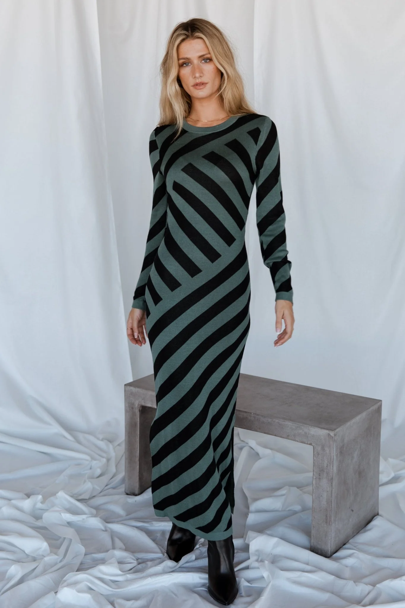 Milan Sweater Dress | Green + Black