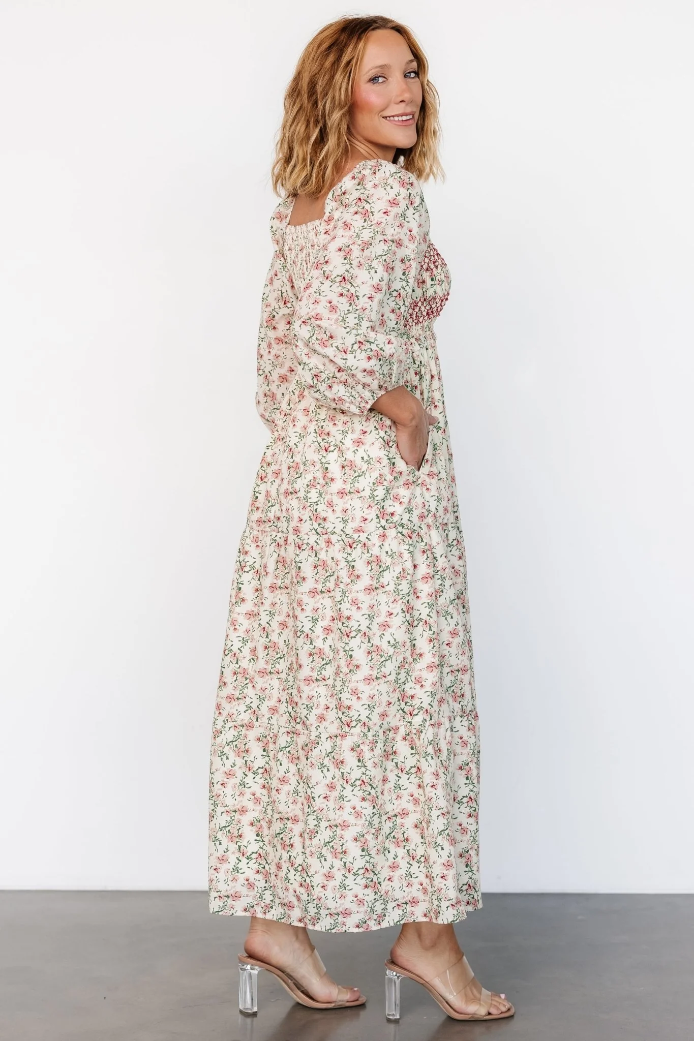Louisa Smocked Maxi Dress | Cream Floral