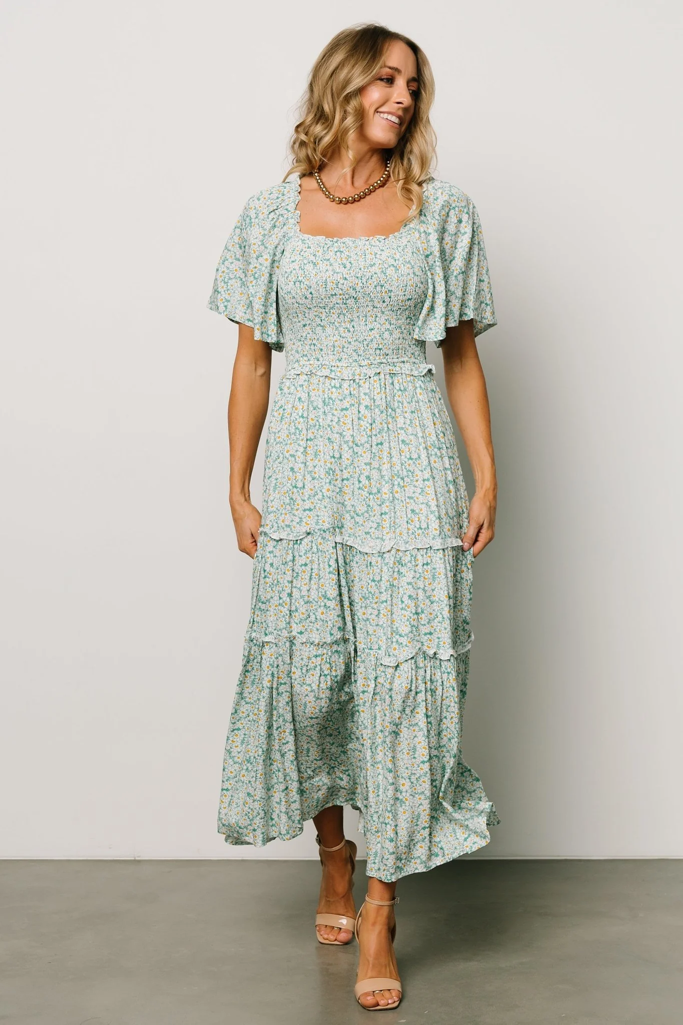 Regina Smocked Maxi Dress | Green Floral