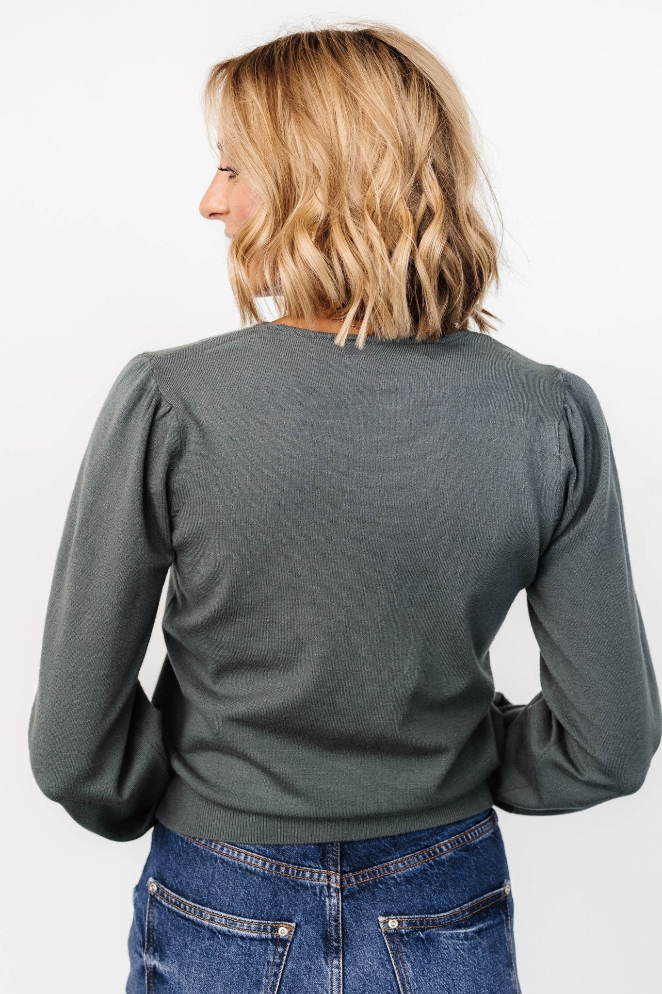 Sheila V Neck Sweater Top | Winter Green