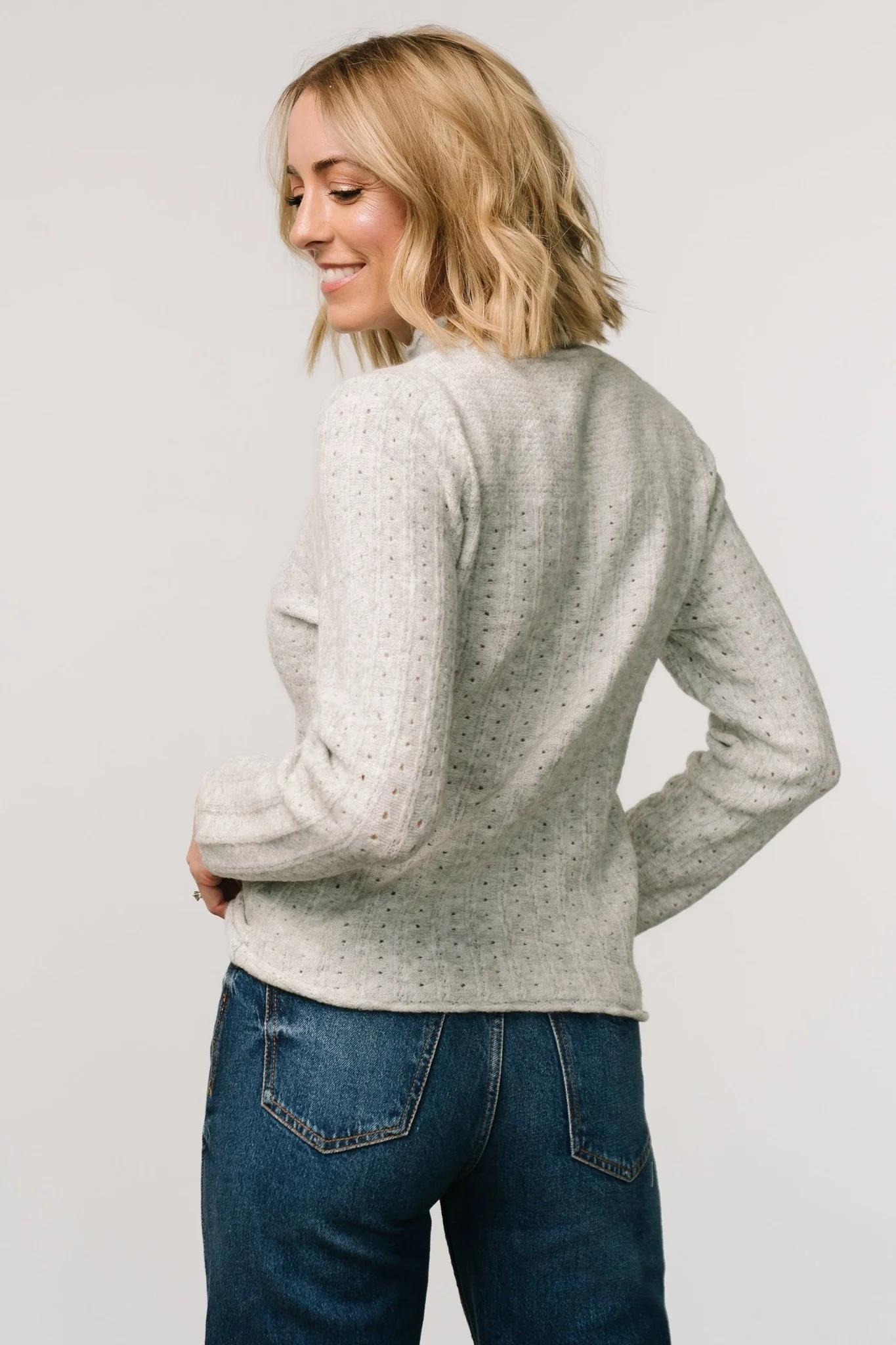 Avice Pointelle Sweater | Light Gray