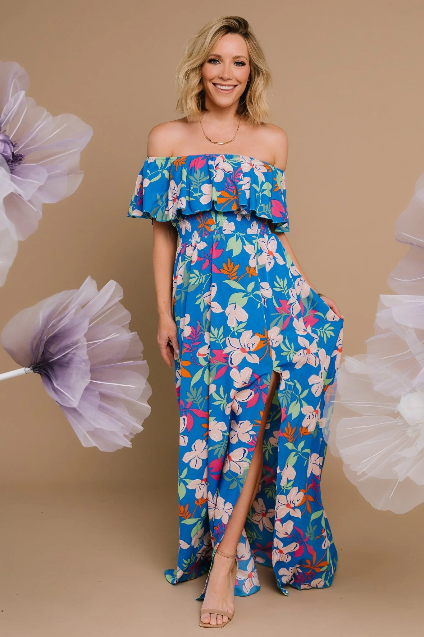 Talia Off Shoulder Maxi Dress | Blue Floral