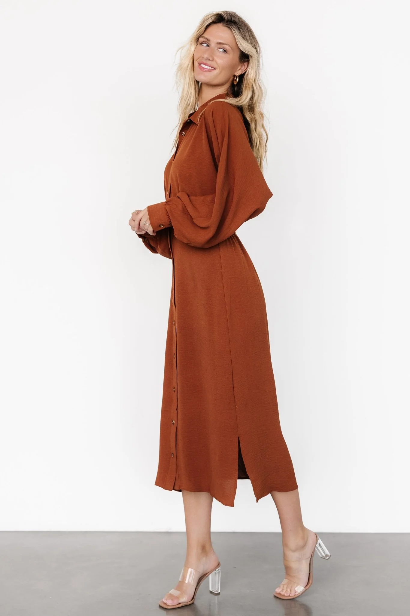 Marla Button Dress | Copper