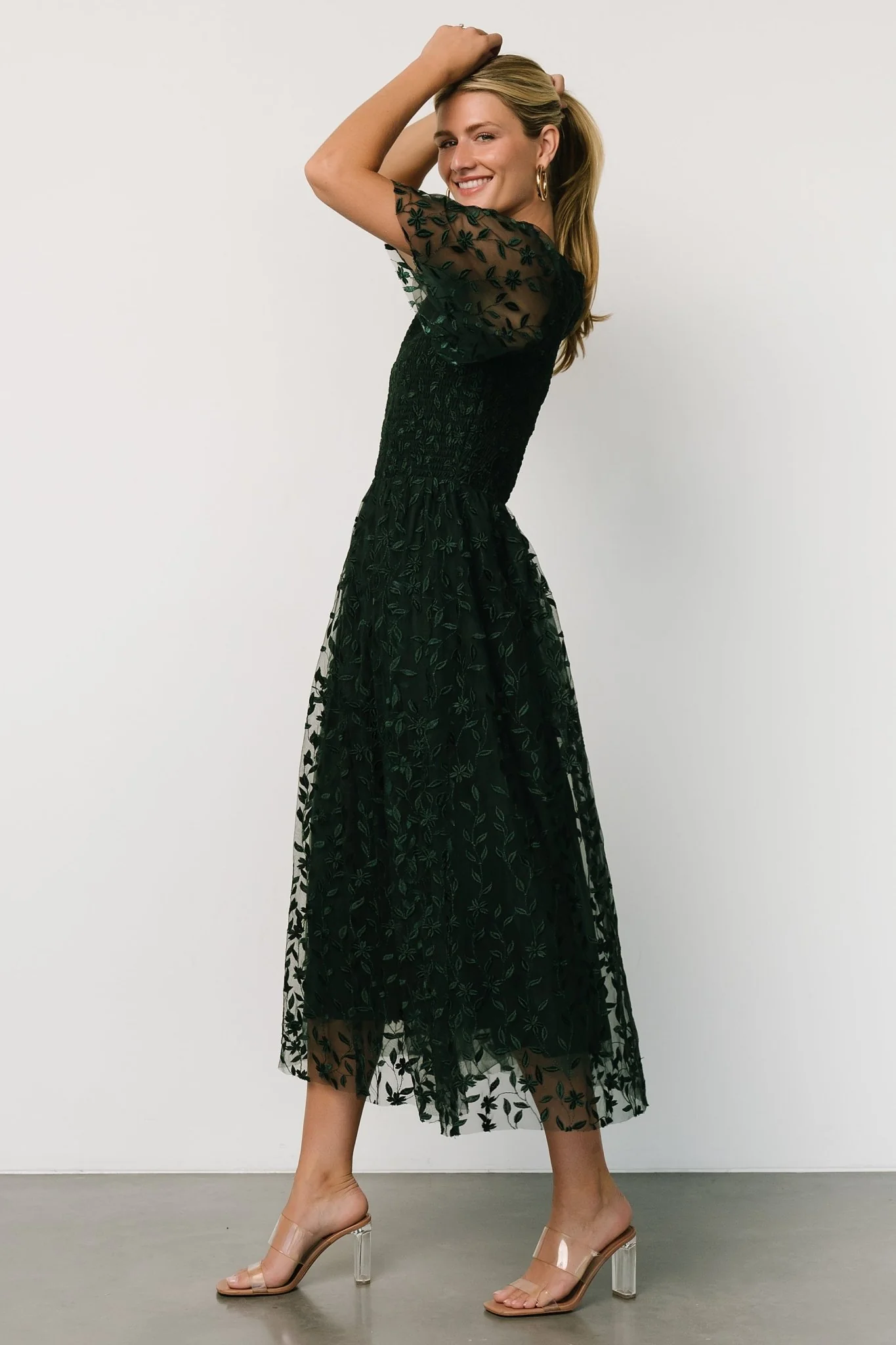 Kendra Embroidered Dress | Dark Green
