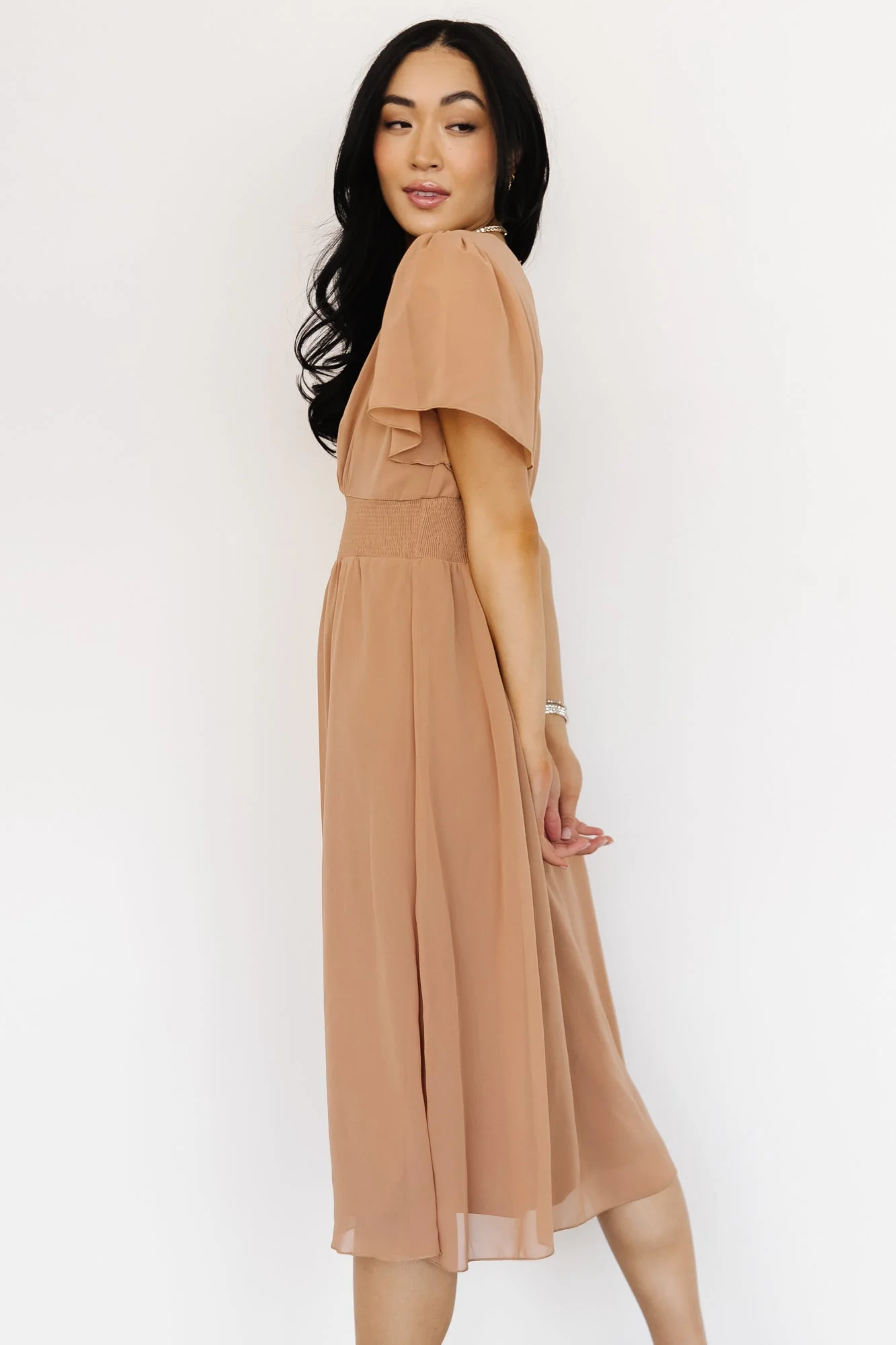 Sarah Smocked Midi Dress | Dusty Camel