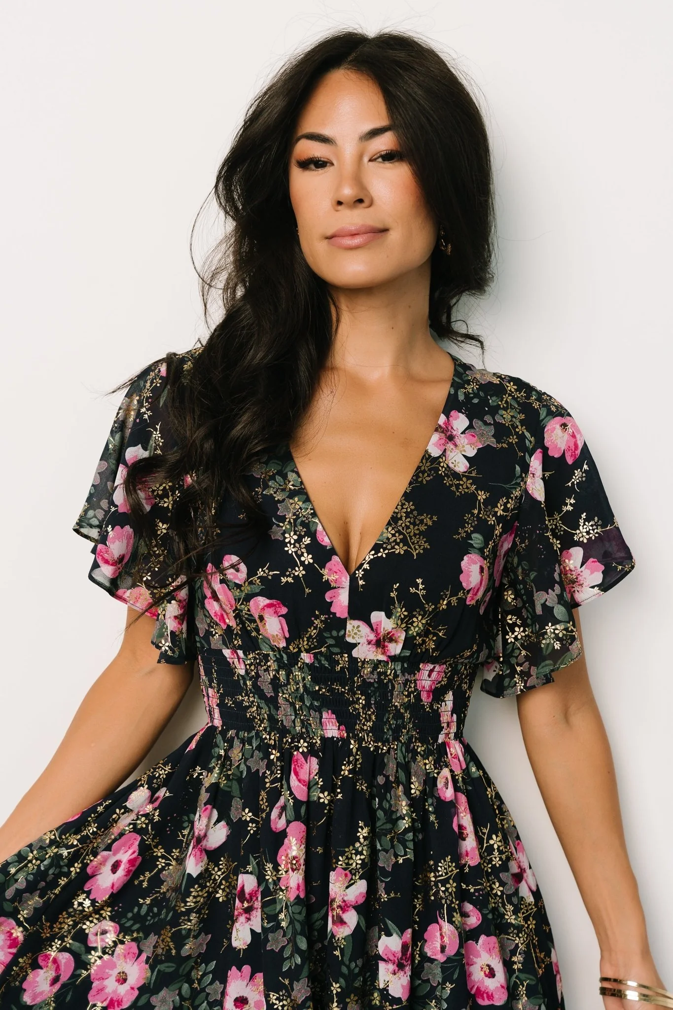 Lynlee Metallic Maxi Dress | Dark Blue + Pink