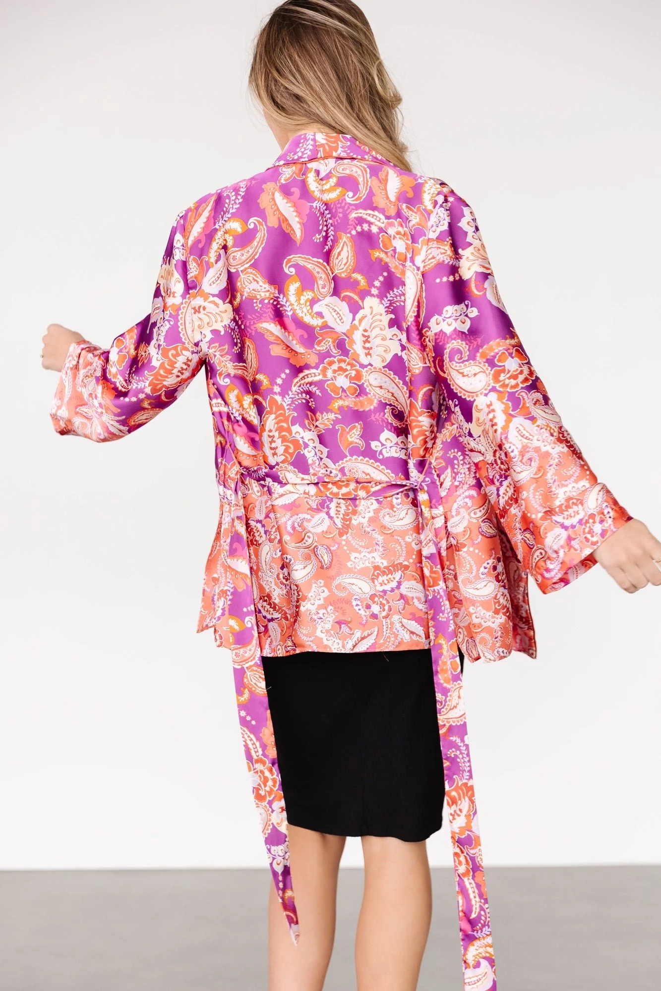Daniela Satin Kimono | Plum + Coral
