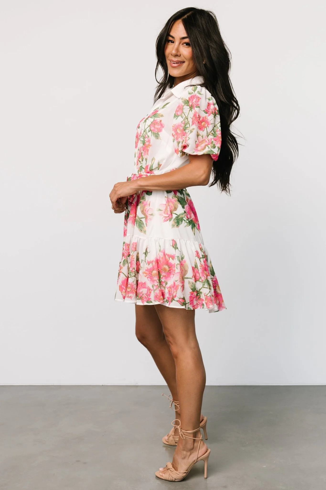 Antonella Short Dress | Off White + Pink Floral