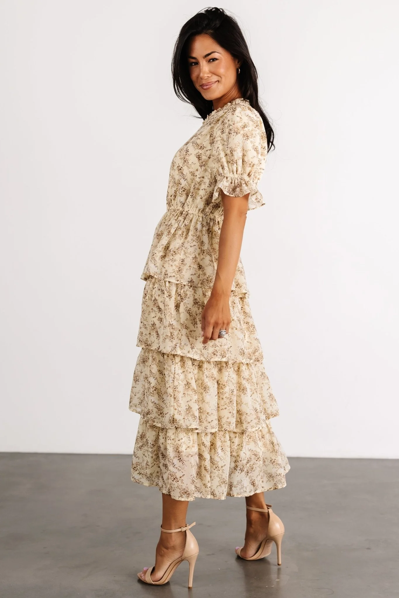 Pia Tiered Midi Dress | Pale Yellow Floral